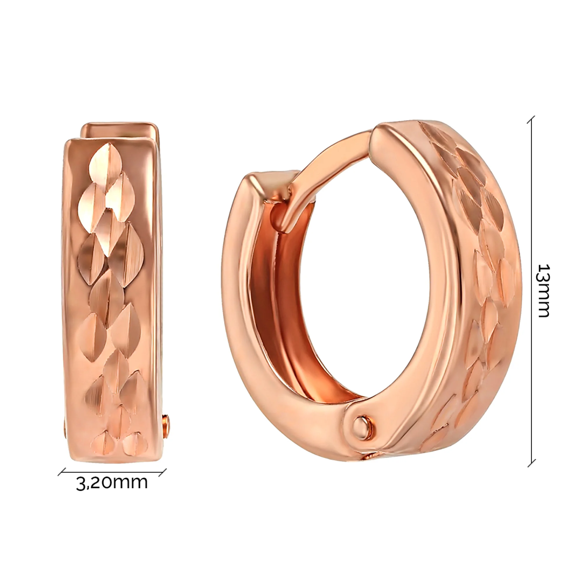 Серьги-кольца с алмазной гранью в красном золоте - 1443527 - 3