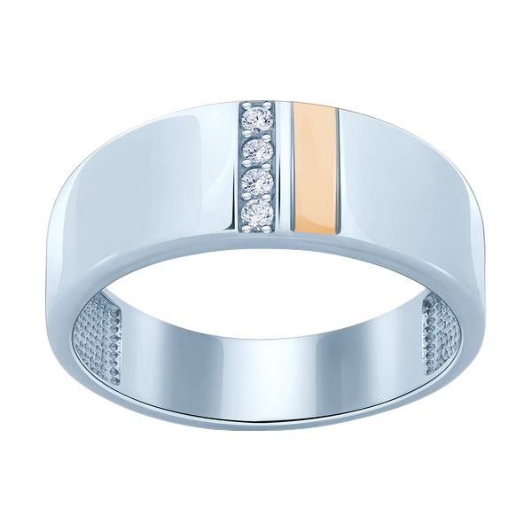 Серебряное кольцо с позолотой и цирконом. Артикул 474125. Размер 17,5