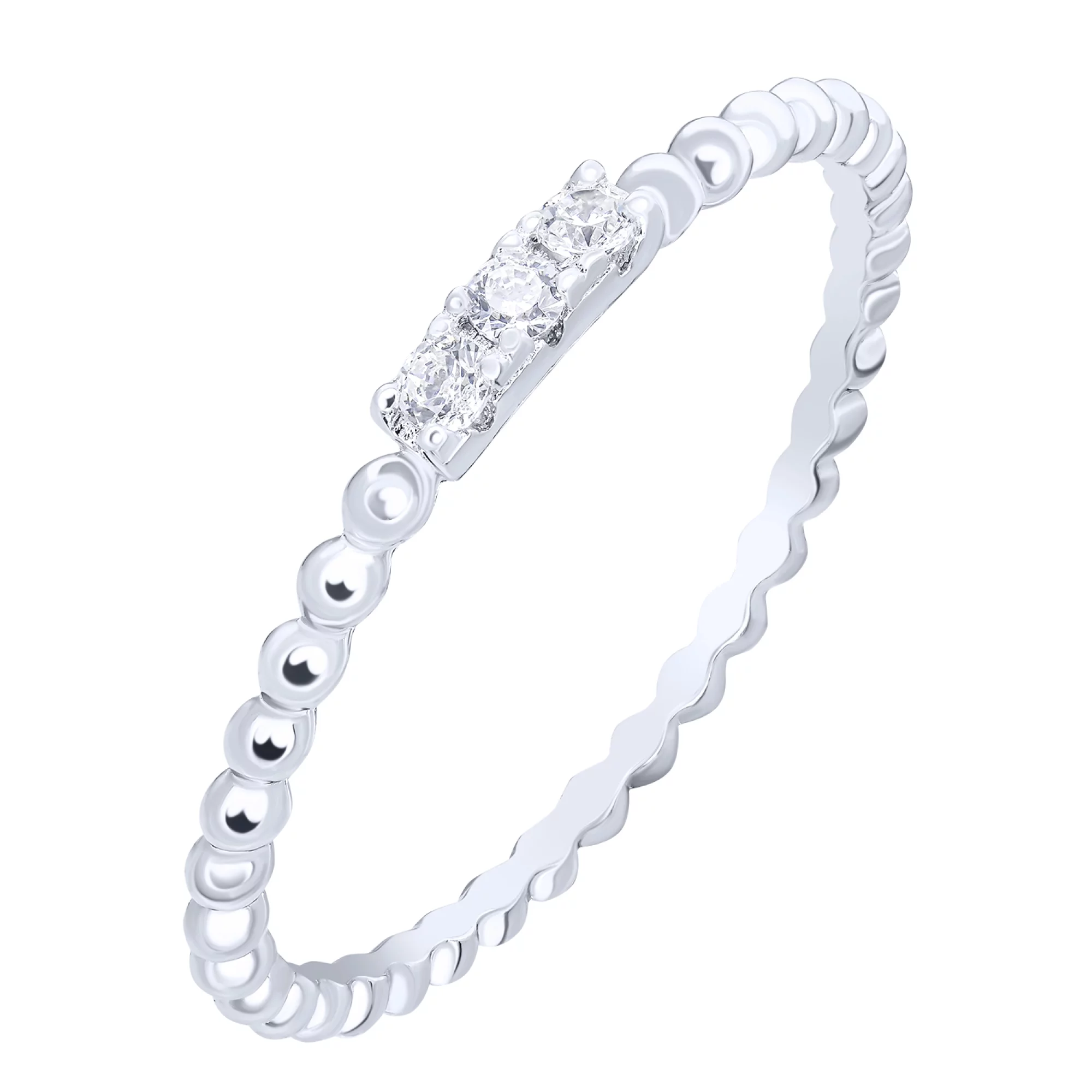 Тонкое серебряное кольцо с фианитами - 1742850 – изображение 1