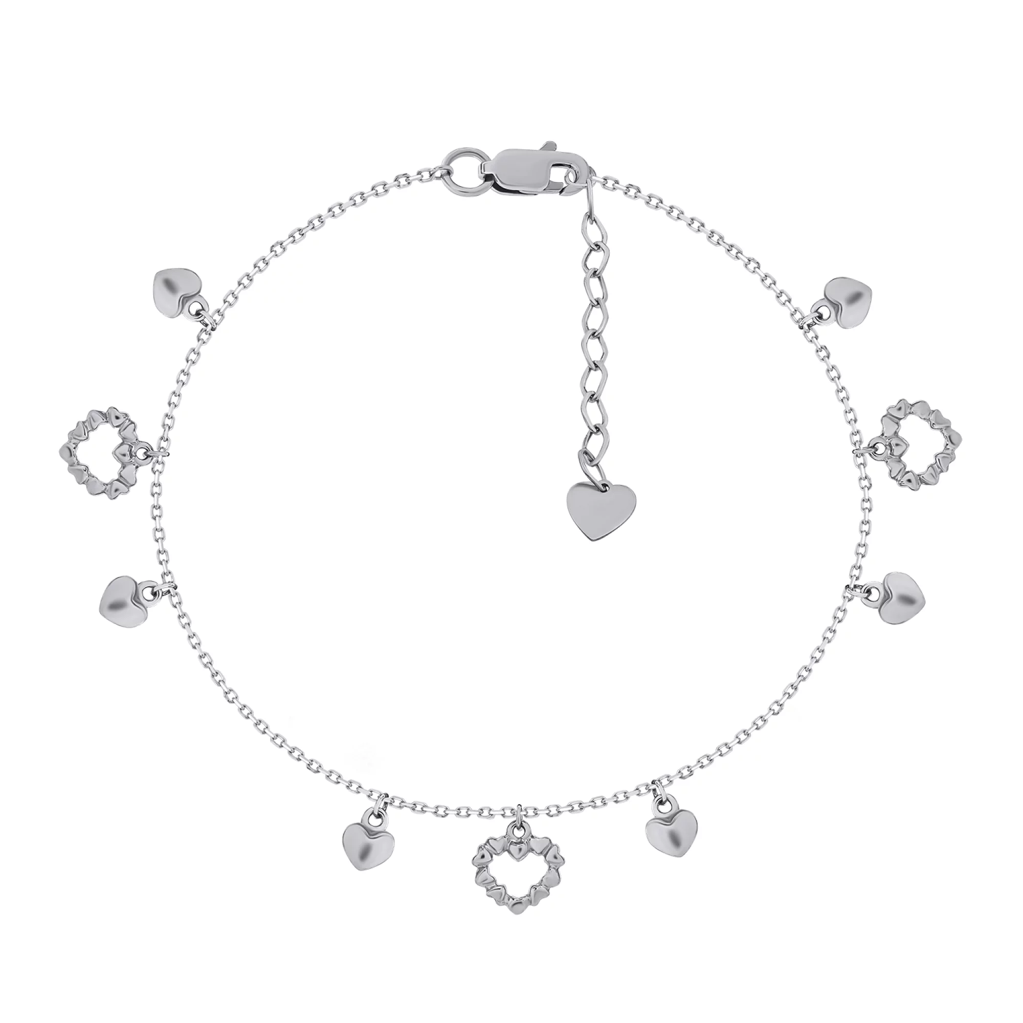 Браслет зі срібла з підвісами "Серця" якірне плетіння - 1453617 – зображення 1