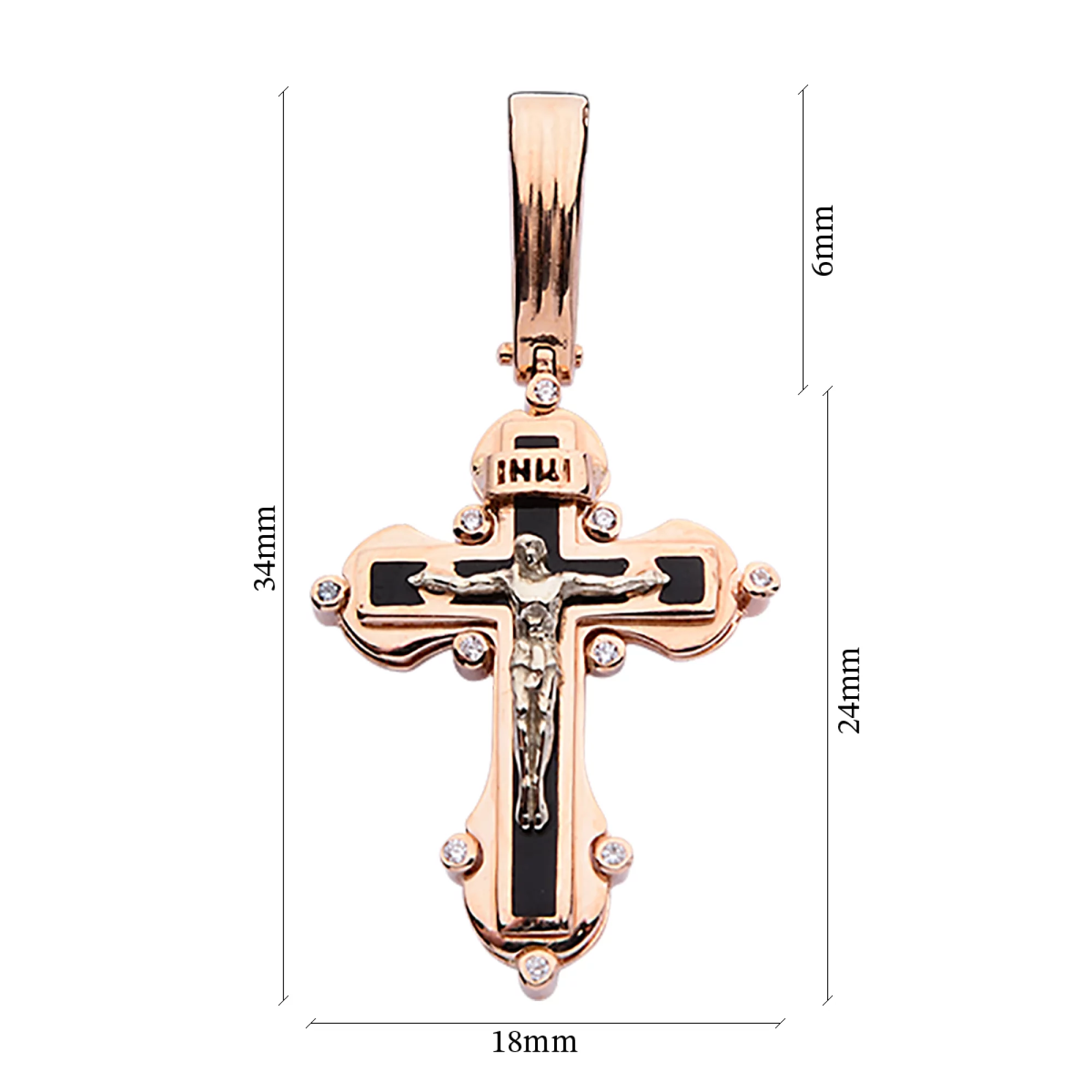Золотой крестик с фианитом и эмалью - 392547 – изображение 2