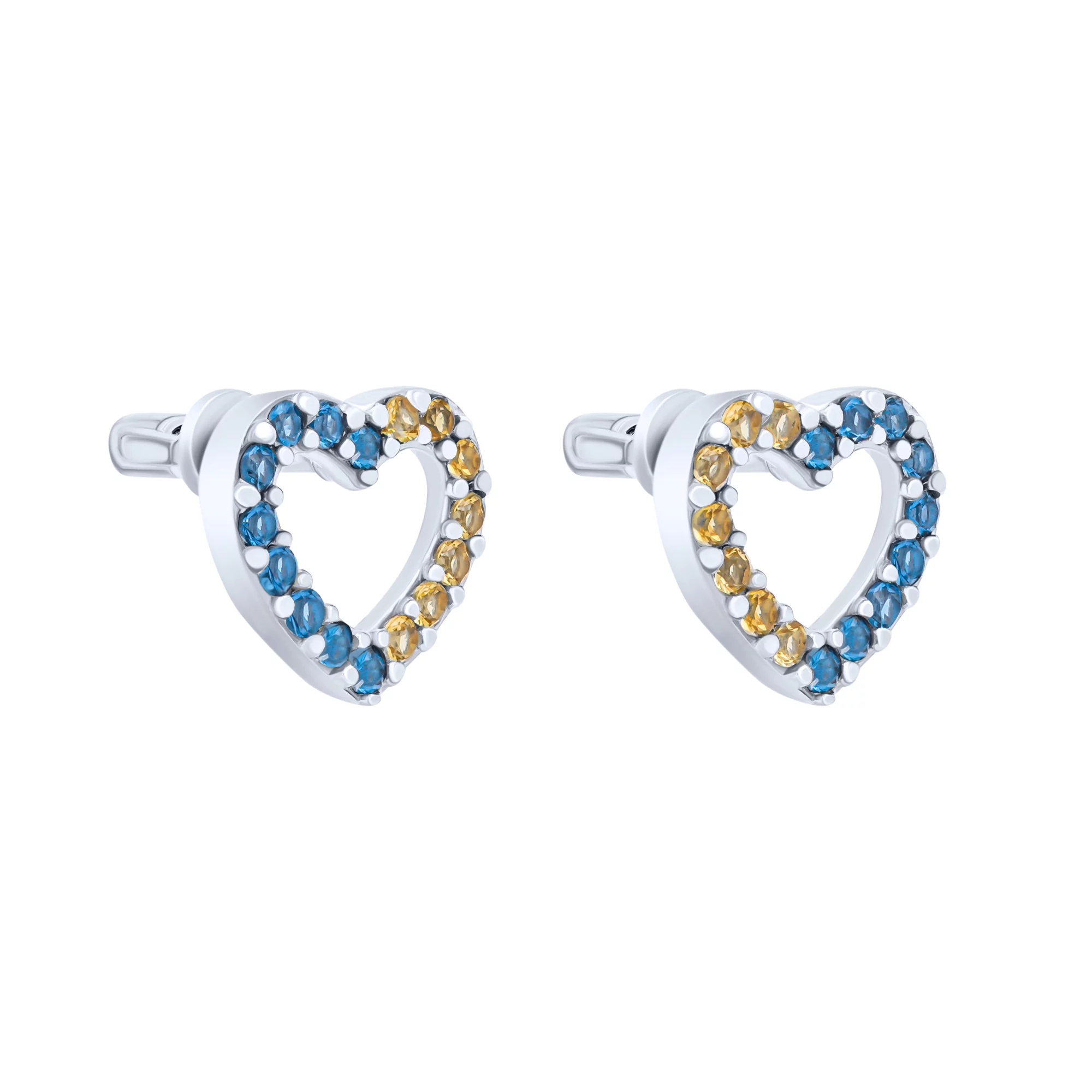 Срібні сережки-гвоздики "Сердечко" з фіанітами - 1759340 – зображення 1