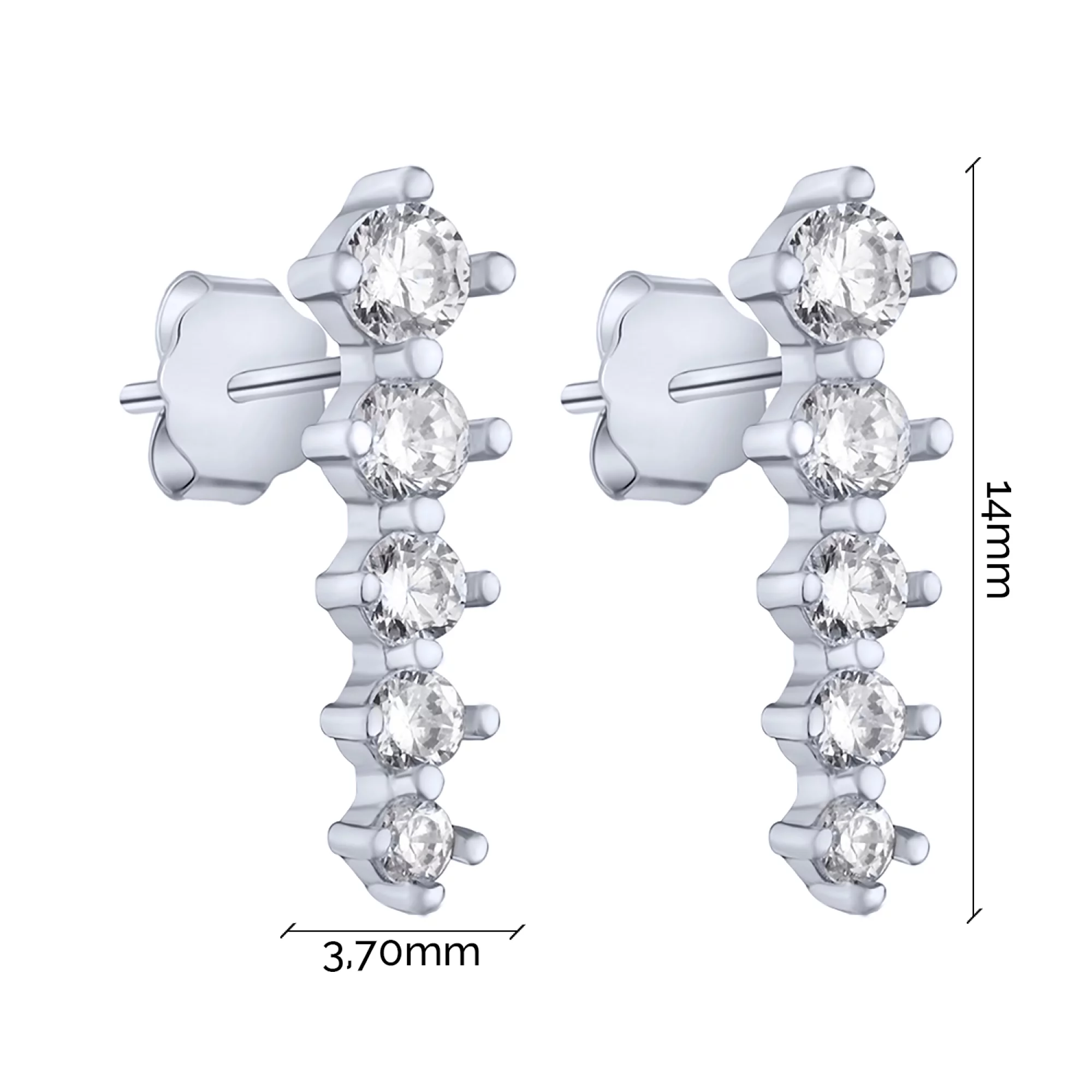 Срібні сережки-гвоздики з доріжкою фіанітів - 1625229 – зображення 3