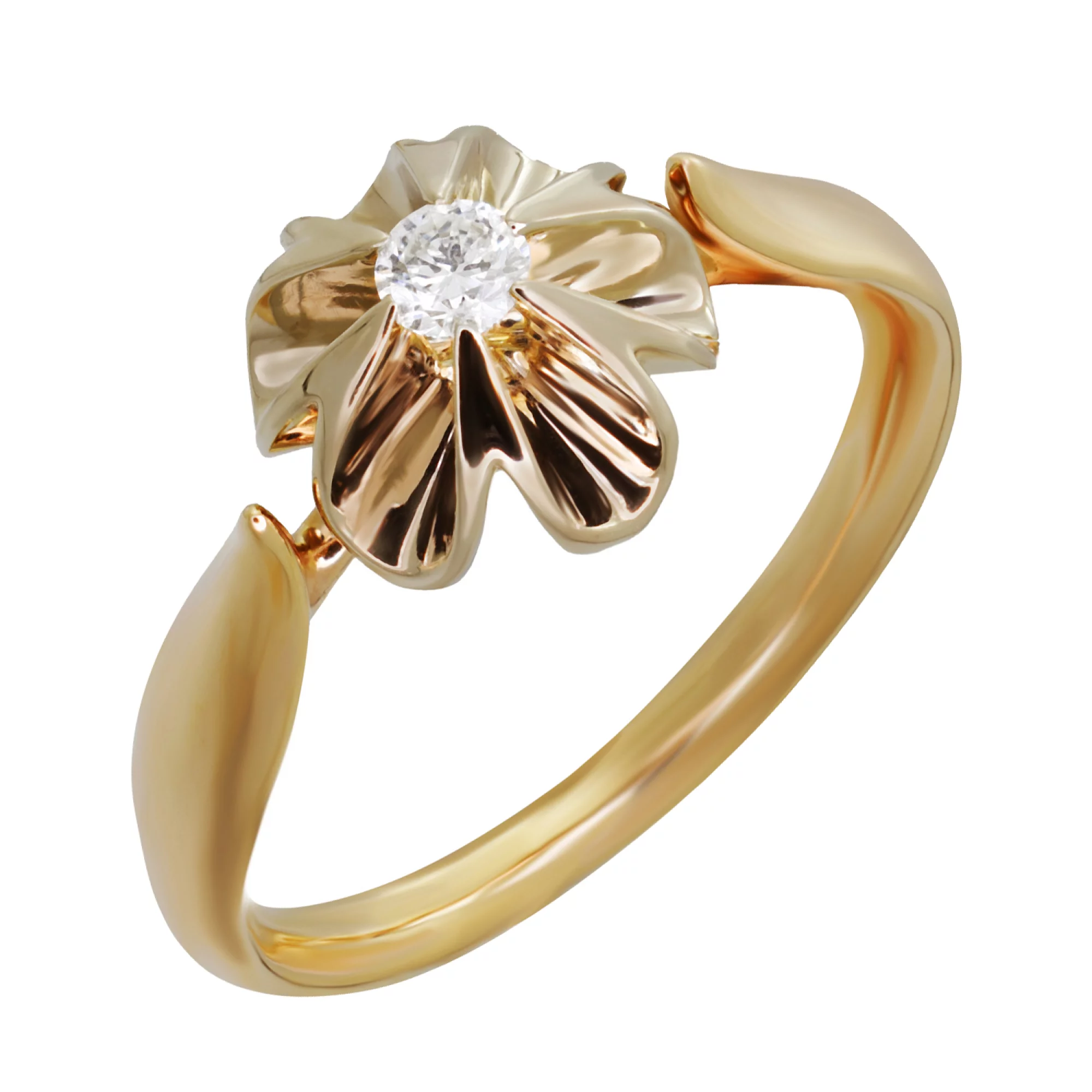 Кольцо из комбинированного золота с бриллиантом - 860455 – изображение 1
