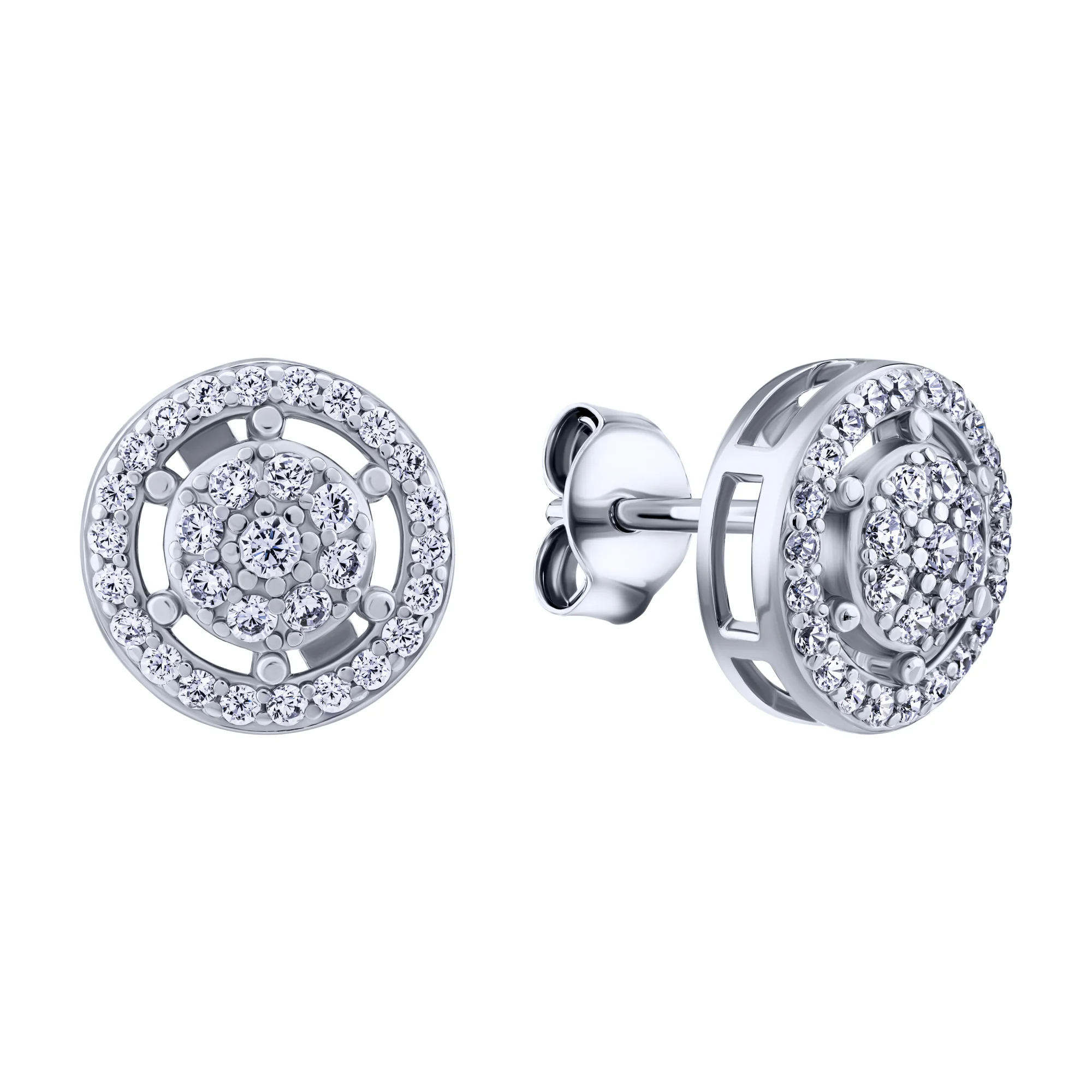 Серебряные серьгипусеты с фианитами - 2095771 - 1
