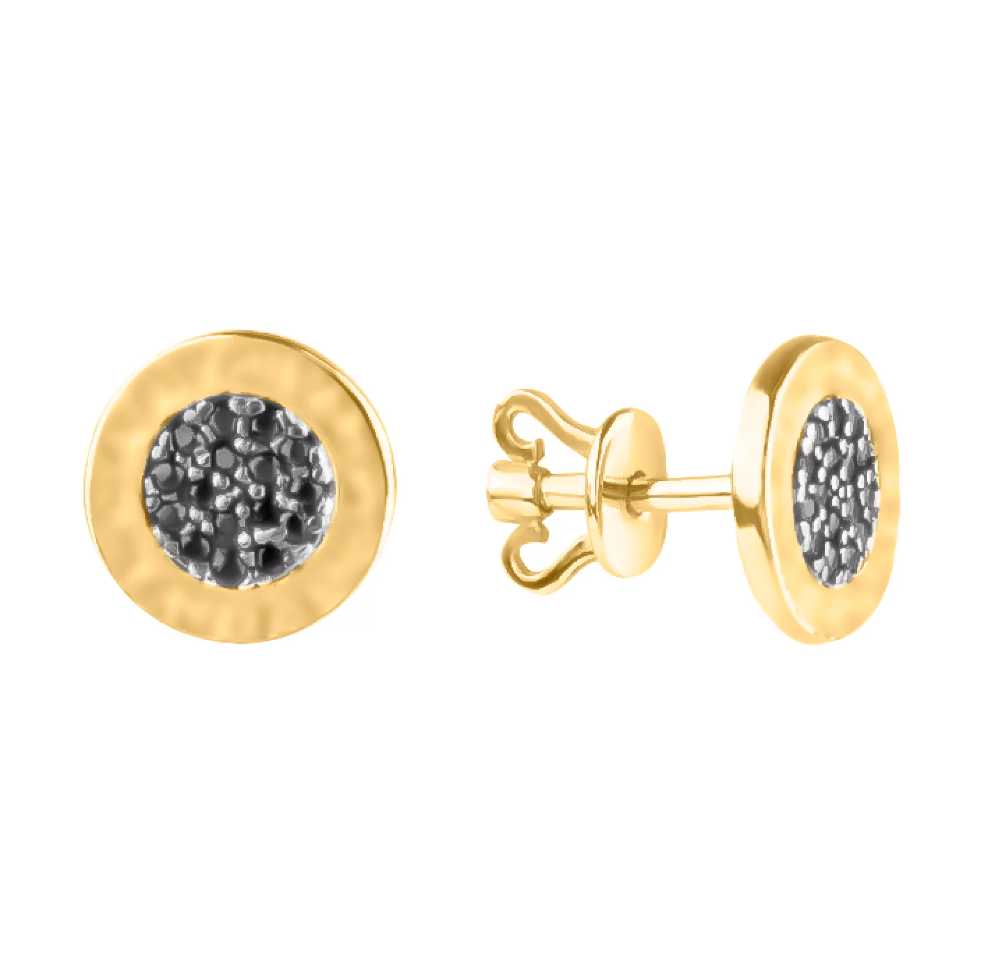 Сережки-гвоздики з лимонного золота з розсипом фіанітів - 1552846 – зображення 1
