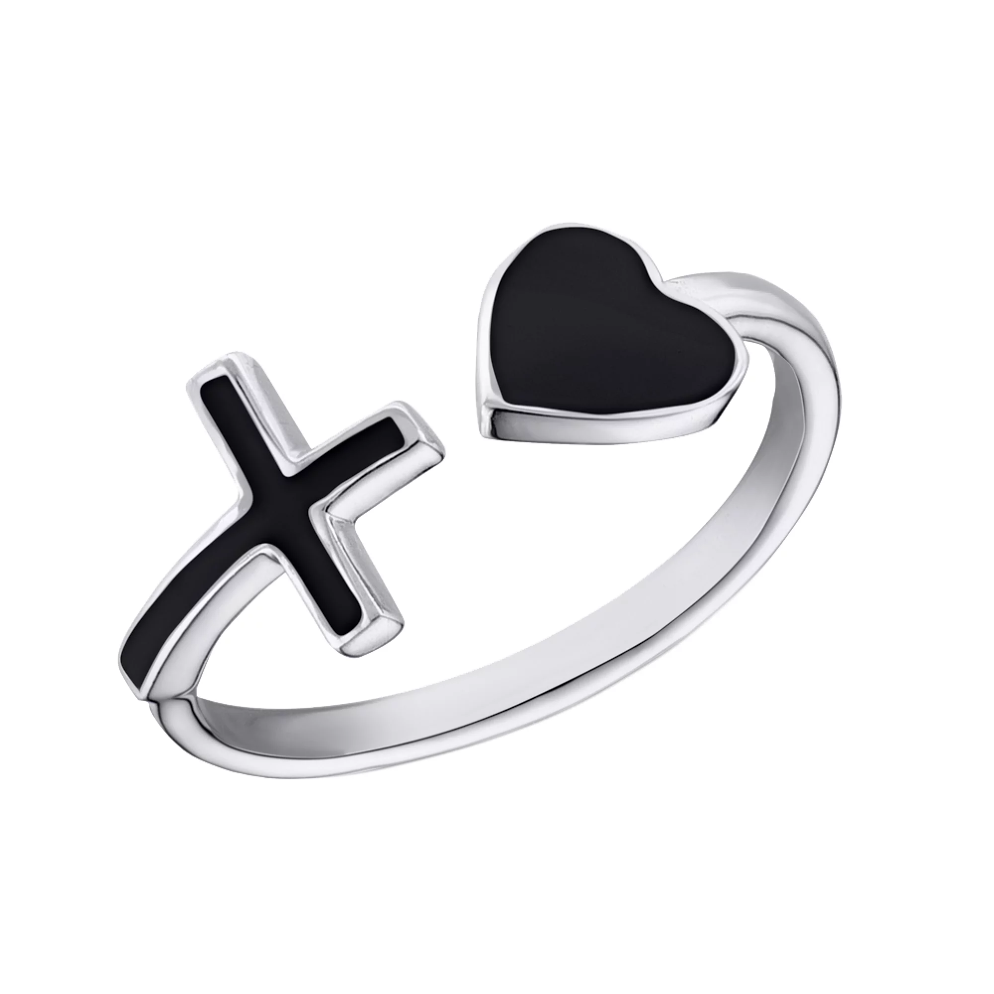 Кольцо серебряное с эмалью "Сердце и крестик" - 1279443 – изображение 1