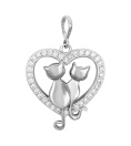 Серебряный подвес "Котики и Сердце" с фианитами - 421505