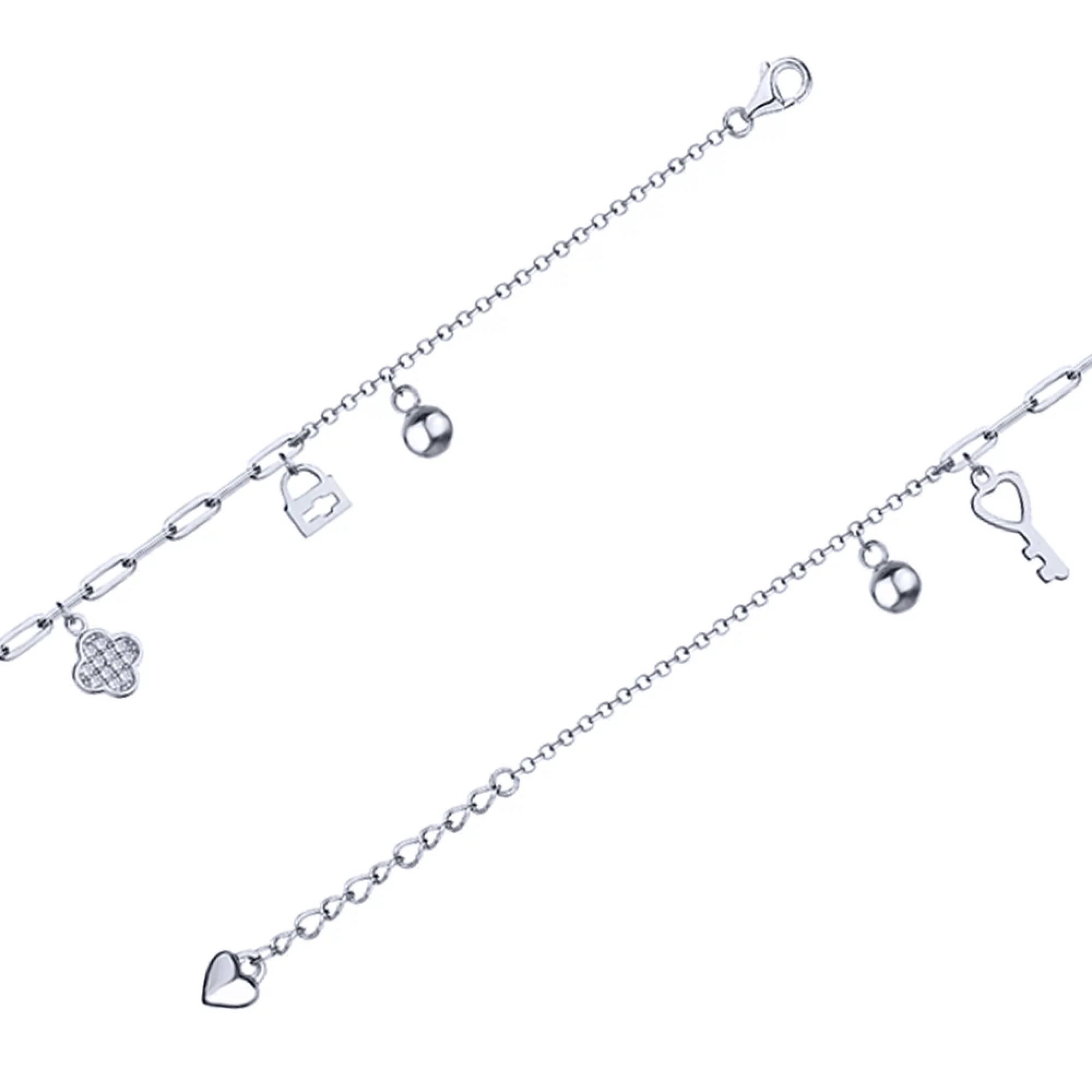 Браслет серебряный с подвесками и с фианитами плетение якорь - 1618328 – изображение 1