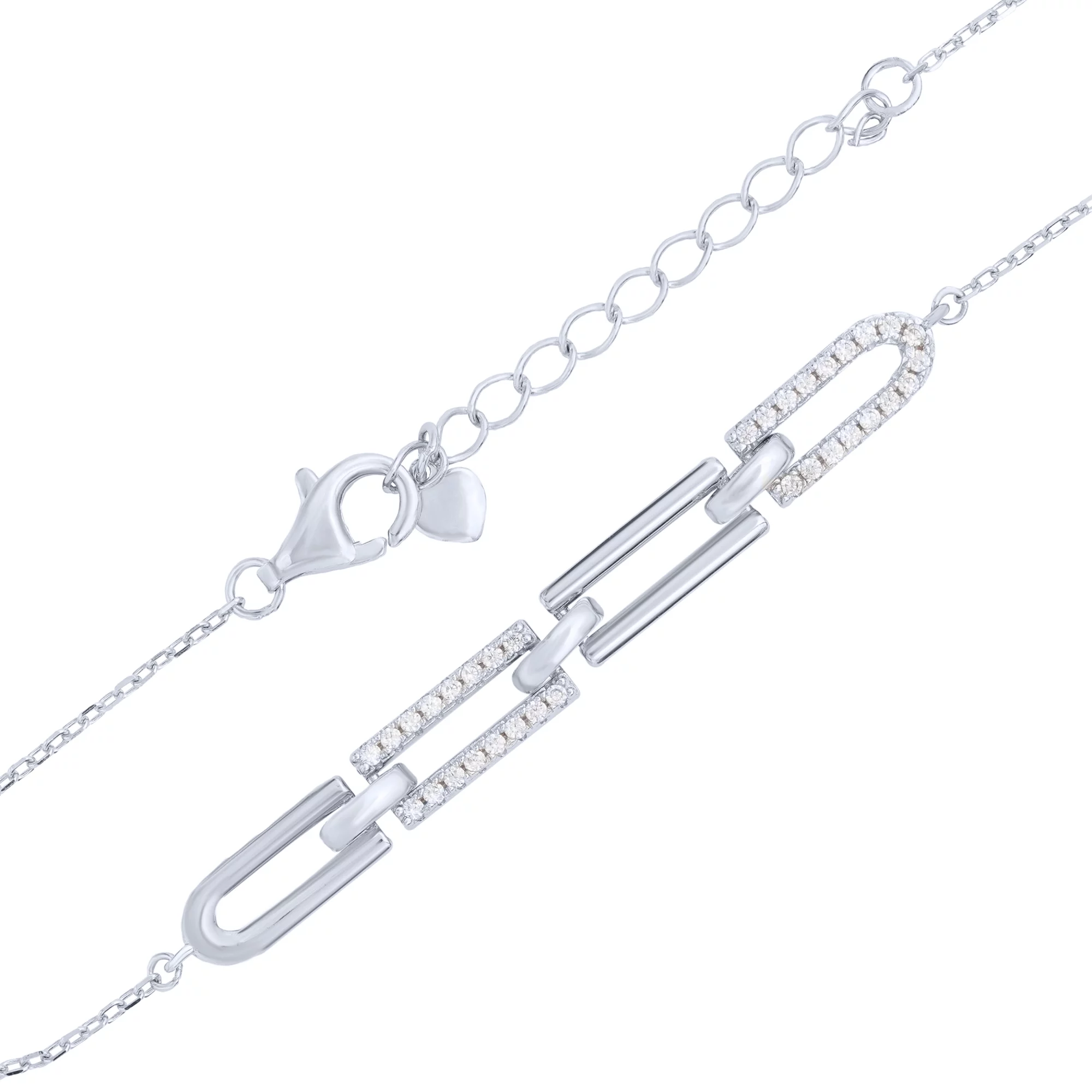 Браслет срібний з доріжкою фіанітів плетіння якір - 1693703 – зображення 2