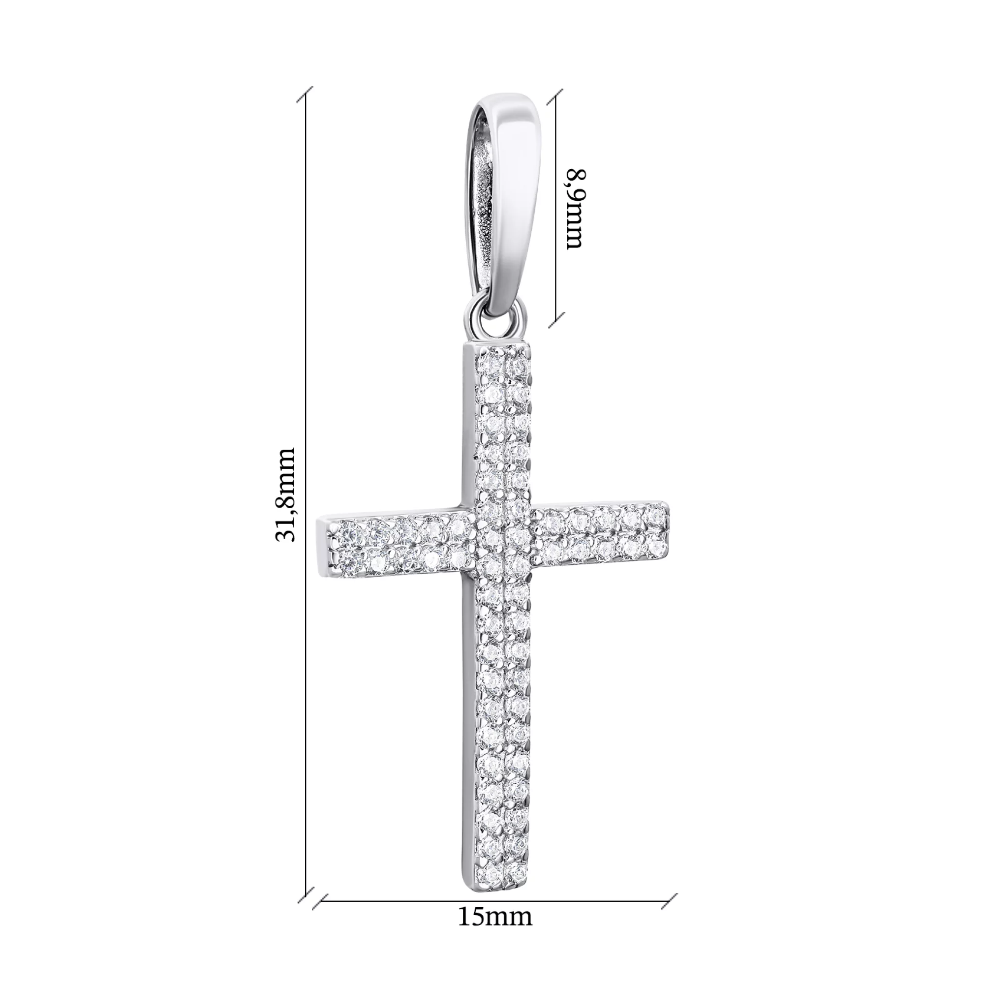 Срібний хрестик з доріжкою фіанітів - 1546742 – зображення 2