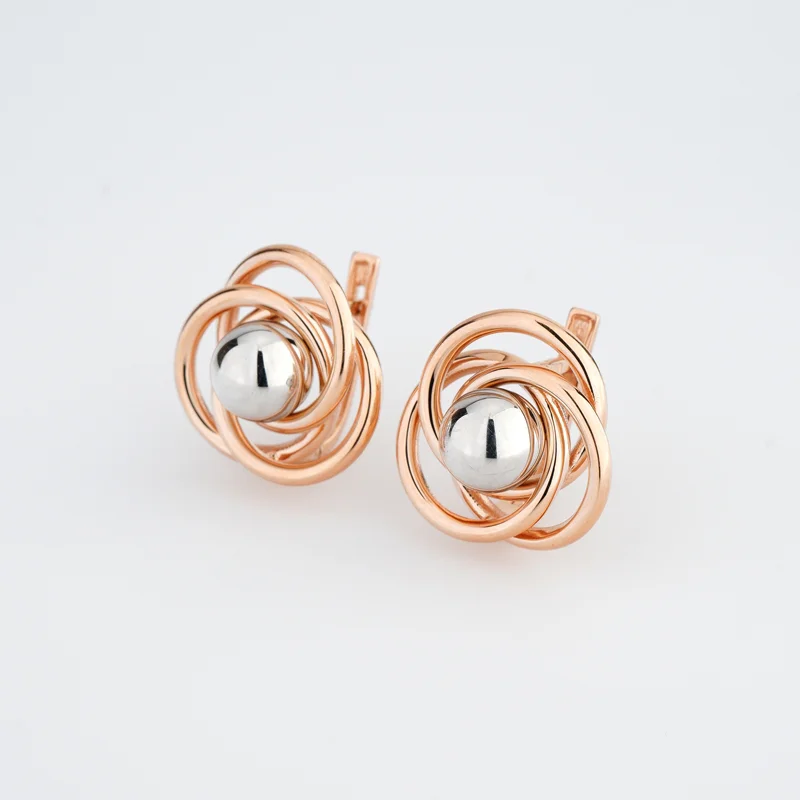 Серьги "Шарики" с переплетением в комбинированном золоте - 2139314