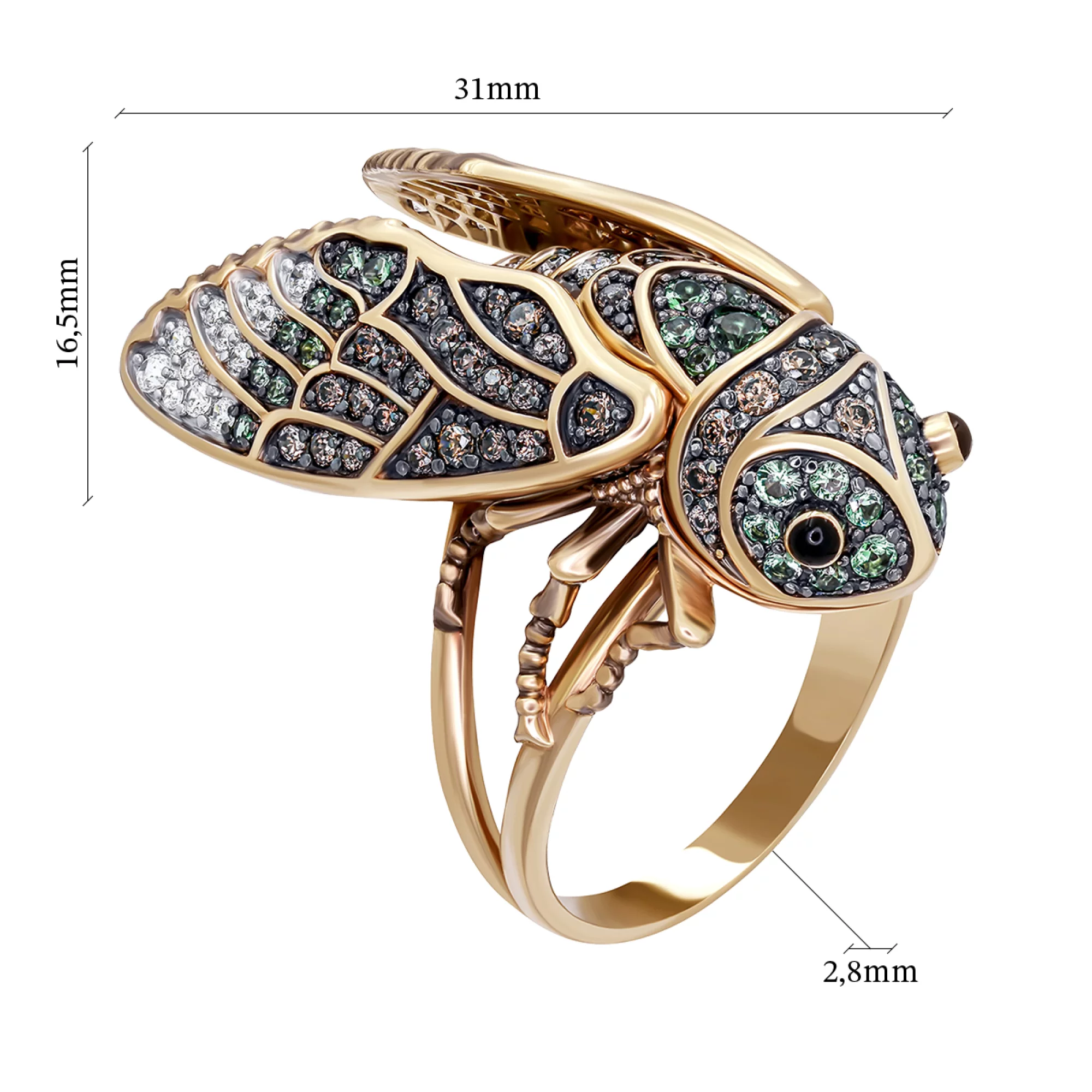 Золотое кольцо с фианитом Цикада - 637044 – изображение 4