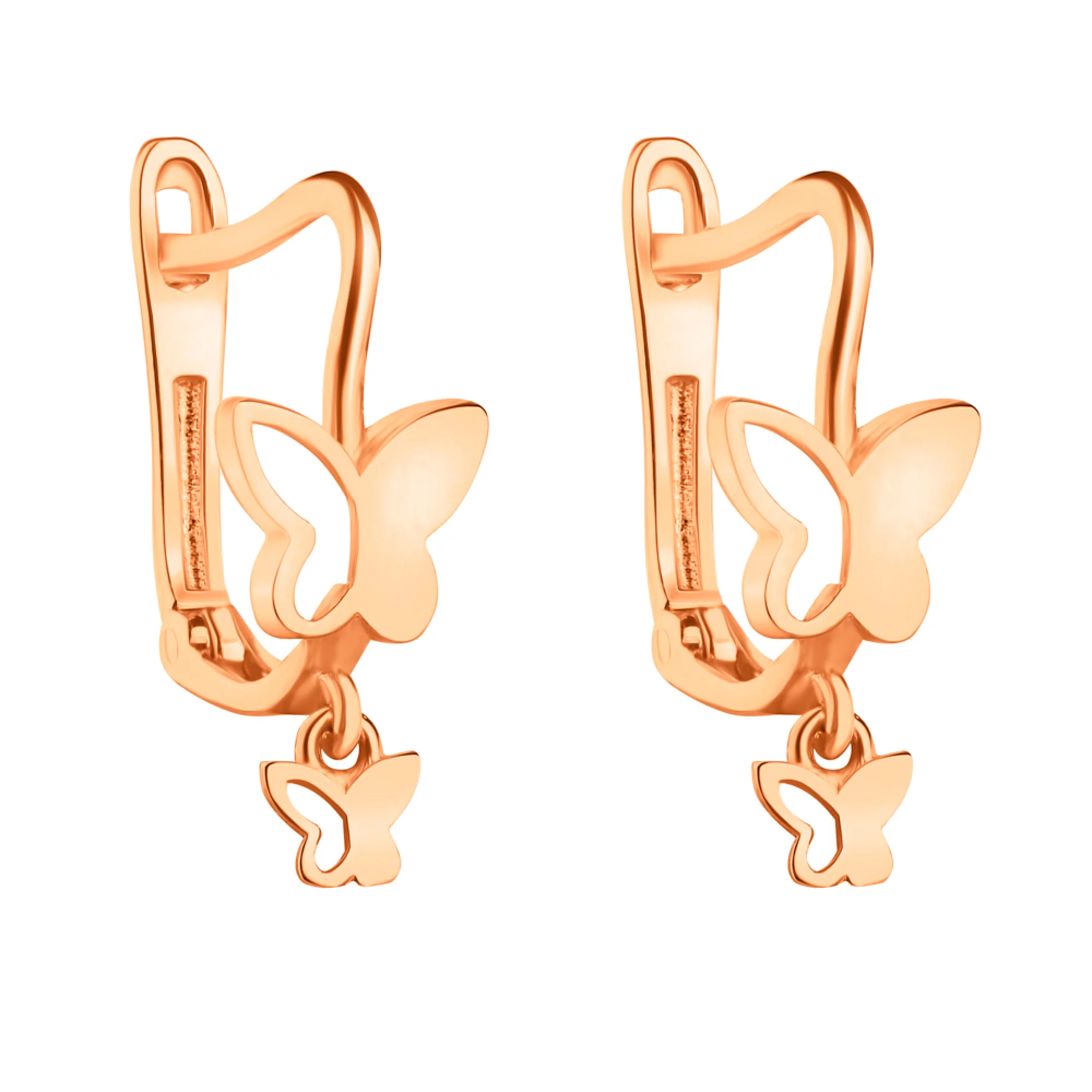 Сережки "Бабочки" с подвесами из красного золота - 1450599 – изображение 1