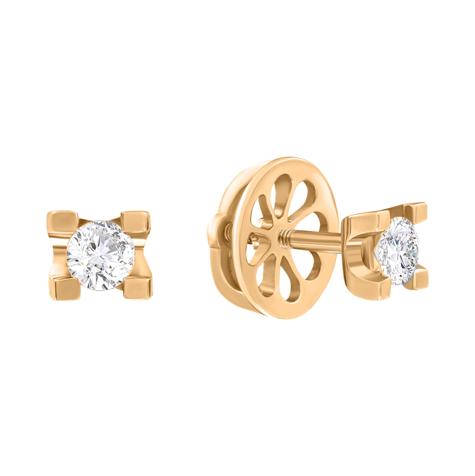 Серьги-гвоздики из красного золота с бриллиантами - 411395 - 1
