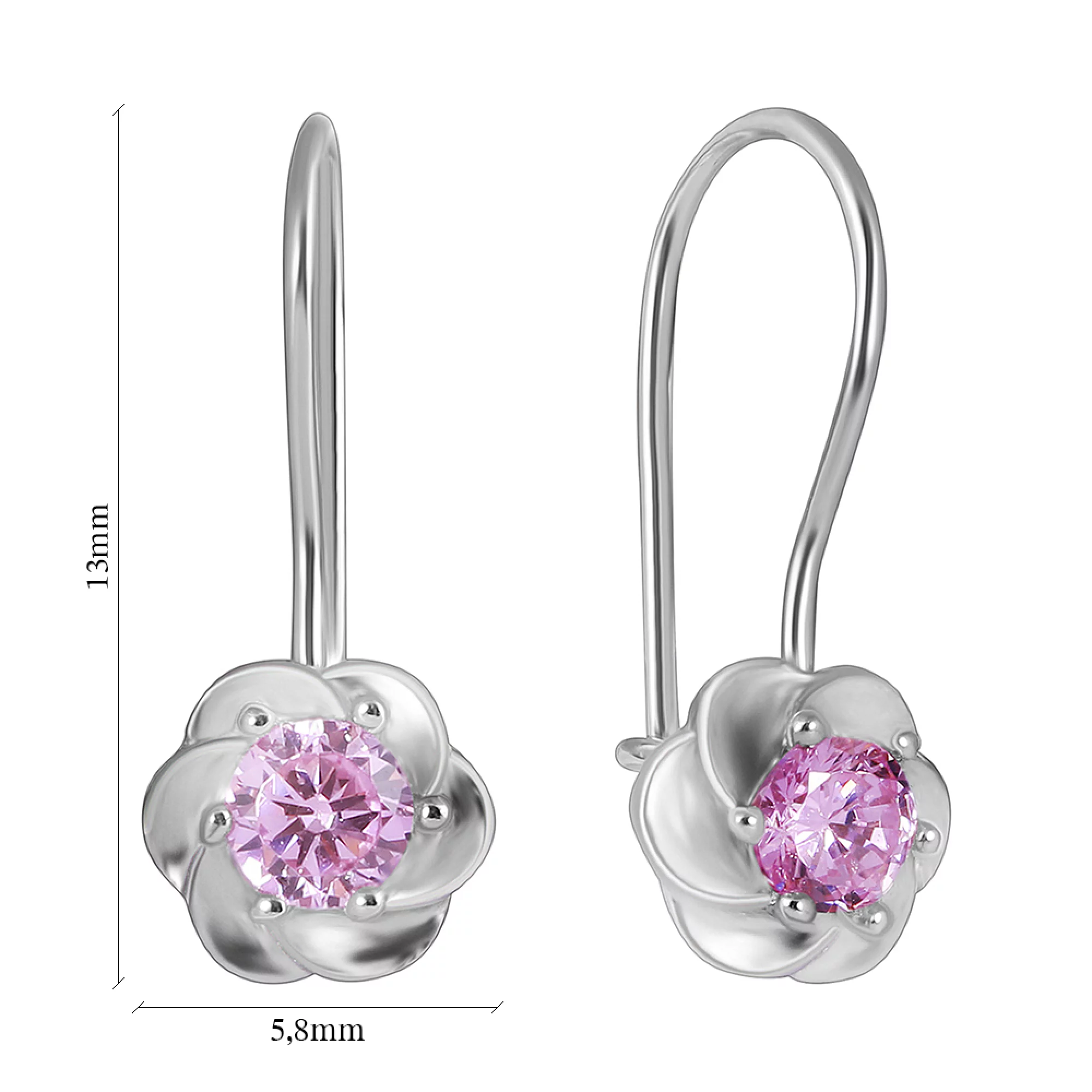 Сережки-петлі "Квітка" зі срібла з фіанітом - 1507779 – зображення 2
