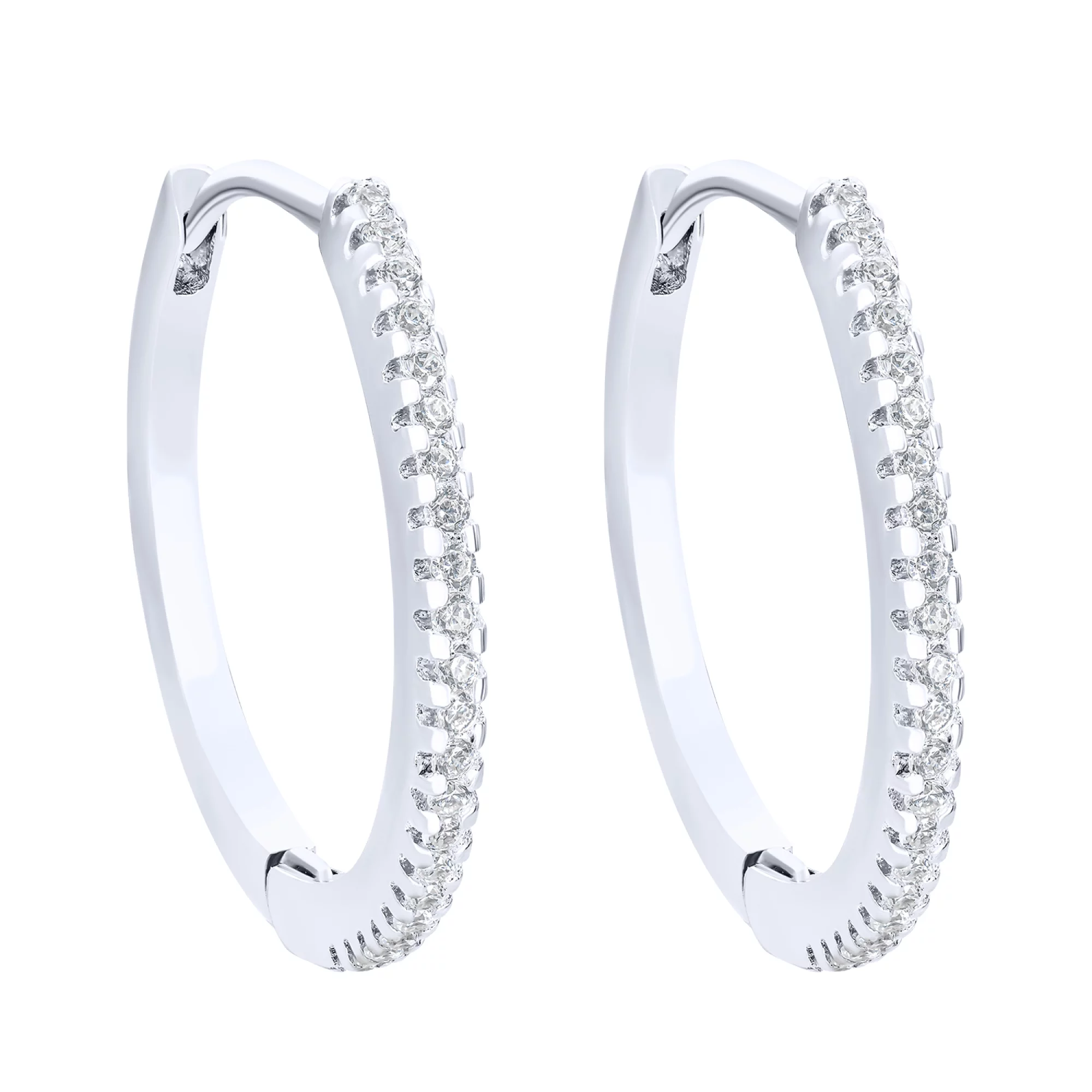 Срібні сережки-кільця з доріжкою фіанітів - 1626325 – зображення 1
