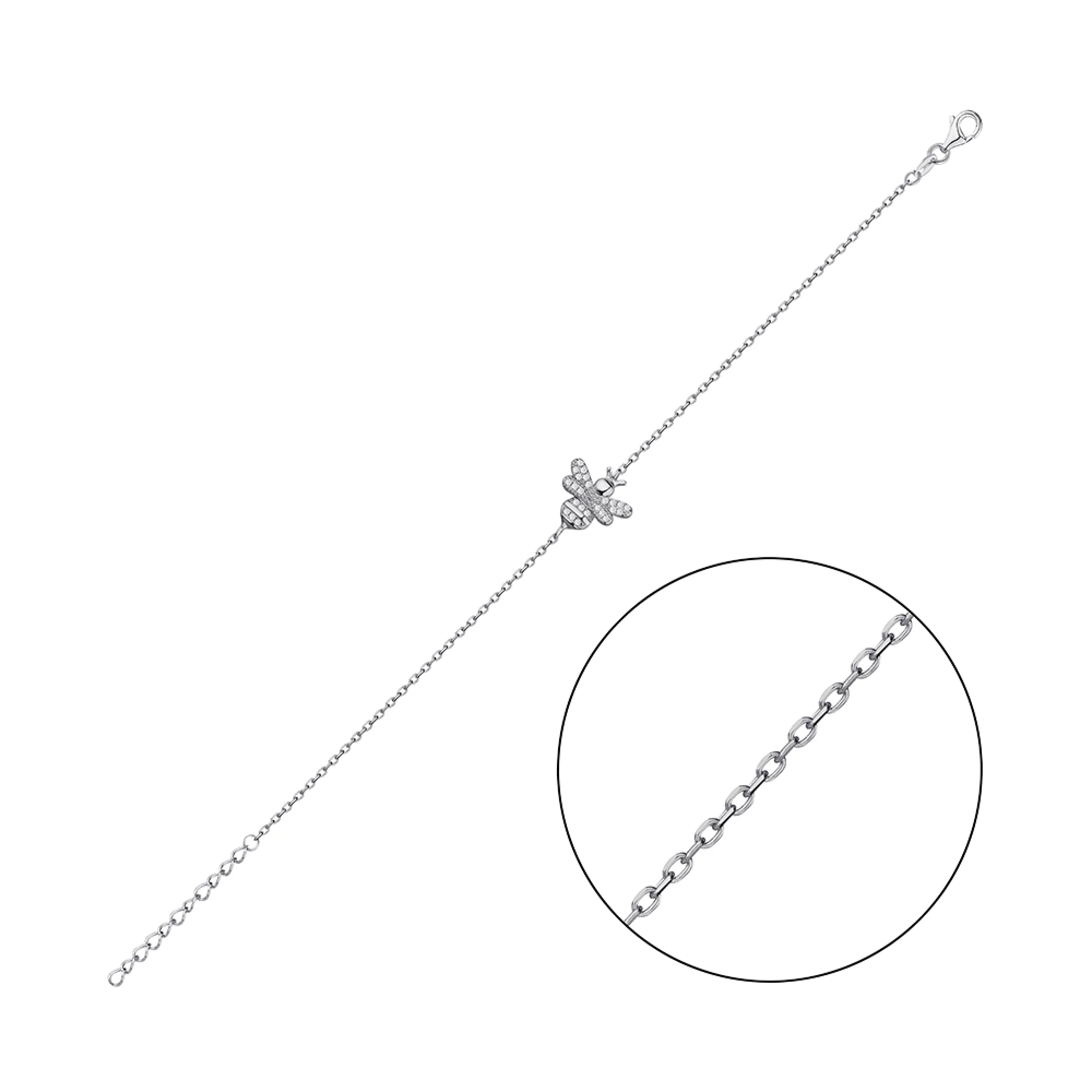 Срібний браслет "Бджола" з фіанітом якірне плетіння - 1343338 – зображення 2