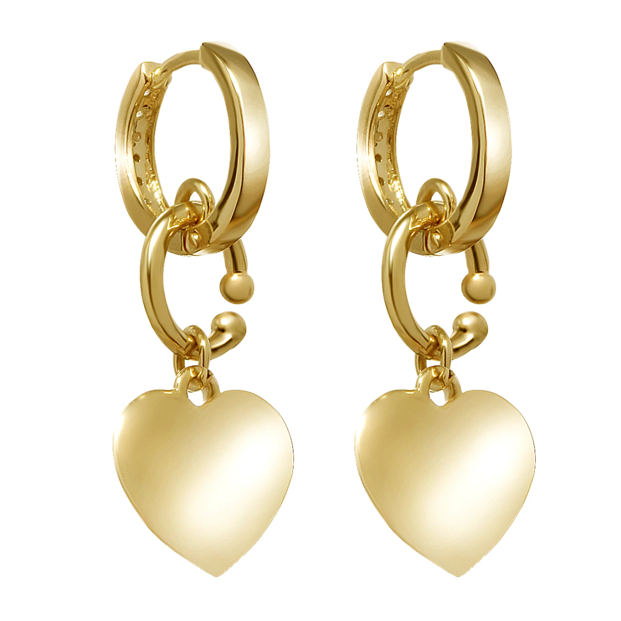 Сережки из лимонного золота с подвесками и фианитом Сердце "I Love You " - 968269 – изображение 2