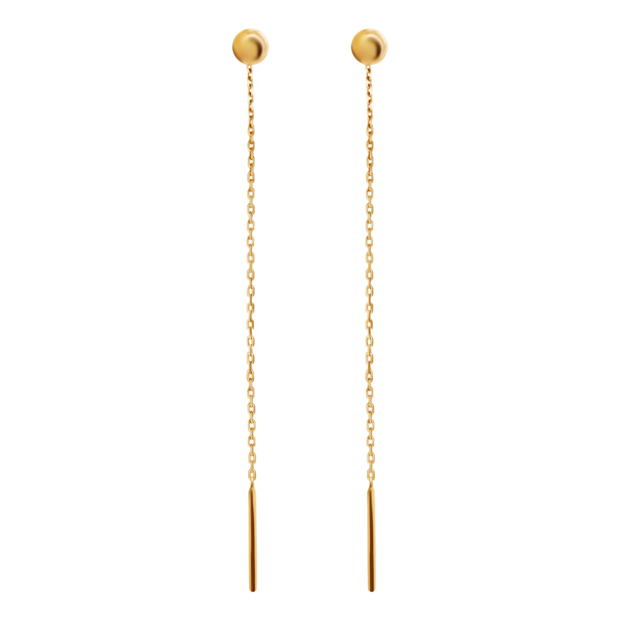 Сережки-гвоздики из красного золота с подвесками - 950933 – изображение 1
