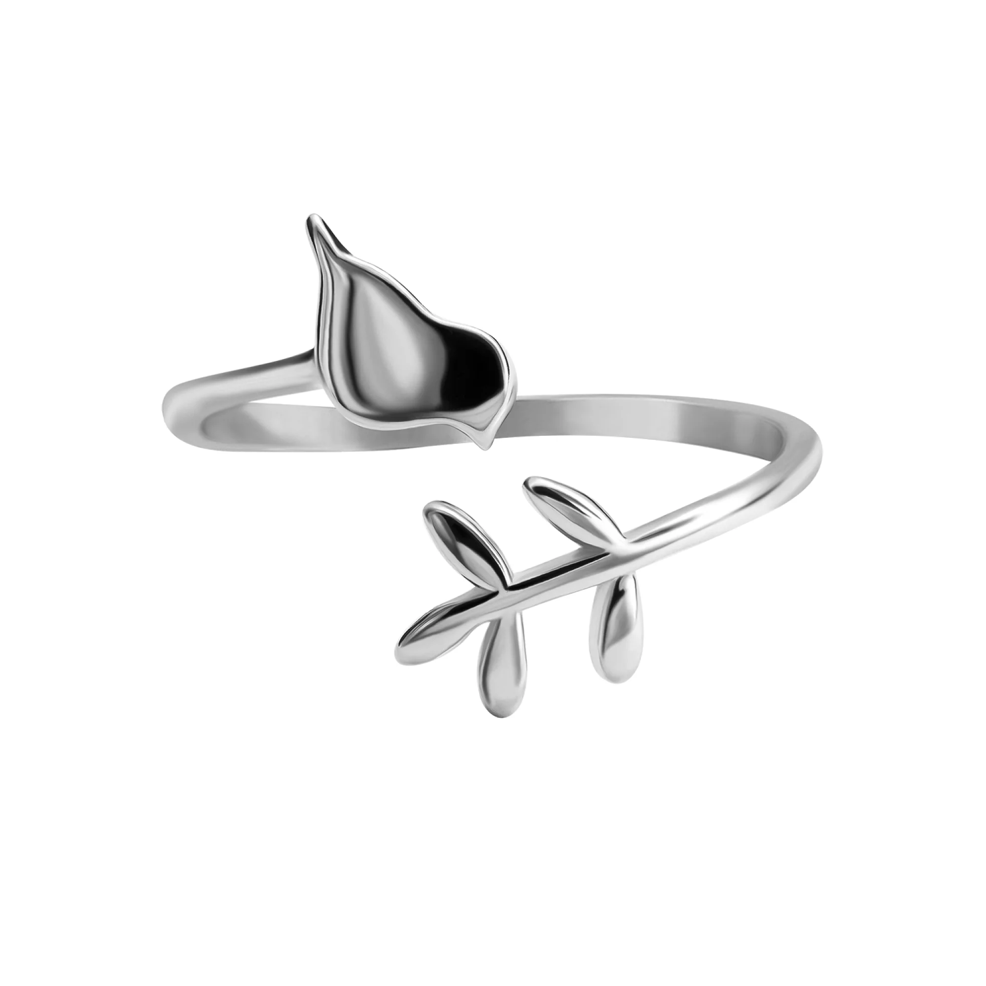 Серебряное незамкнутое кольцо "Птичка" - 972608 - 1