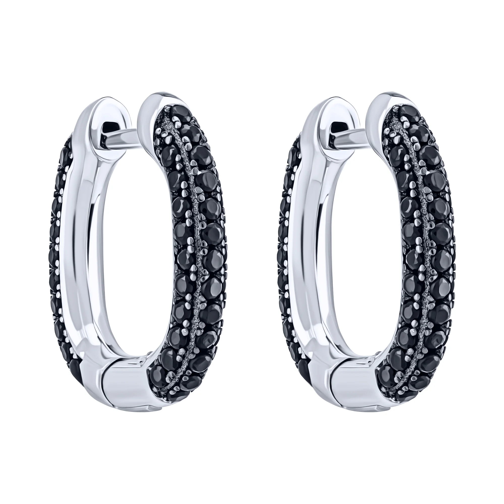 Серьги-кольца из серебра с дорожками фианитов - 2098492 - 1
