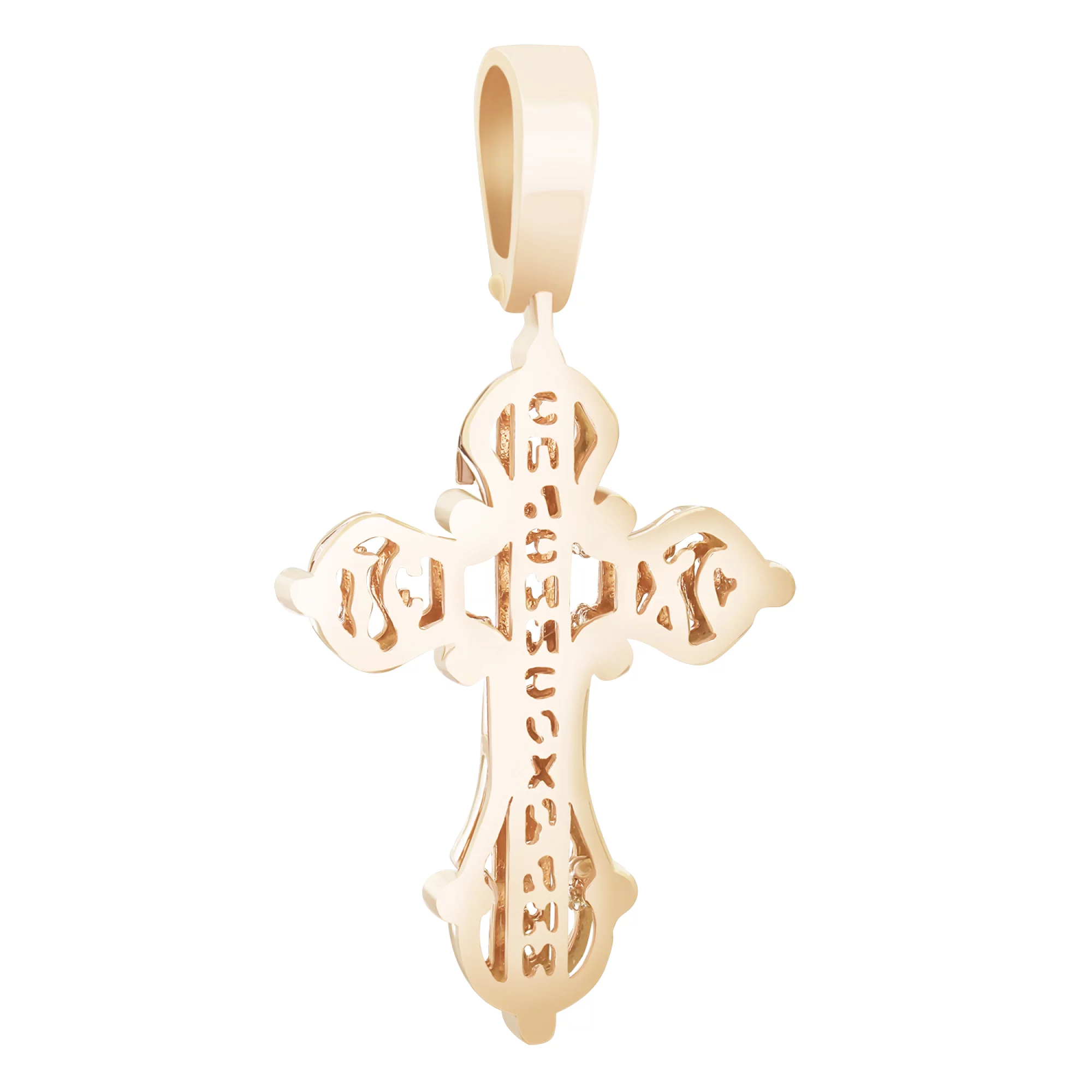 Крест из комбинированного золота с эмалью и фианитом - 1717297 – изображение 2