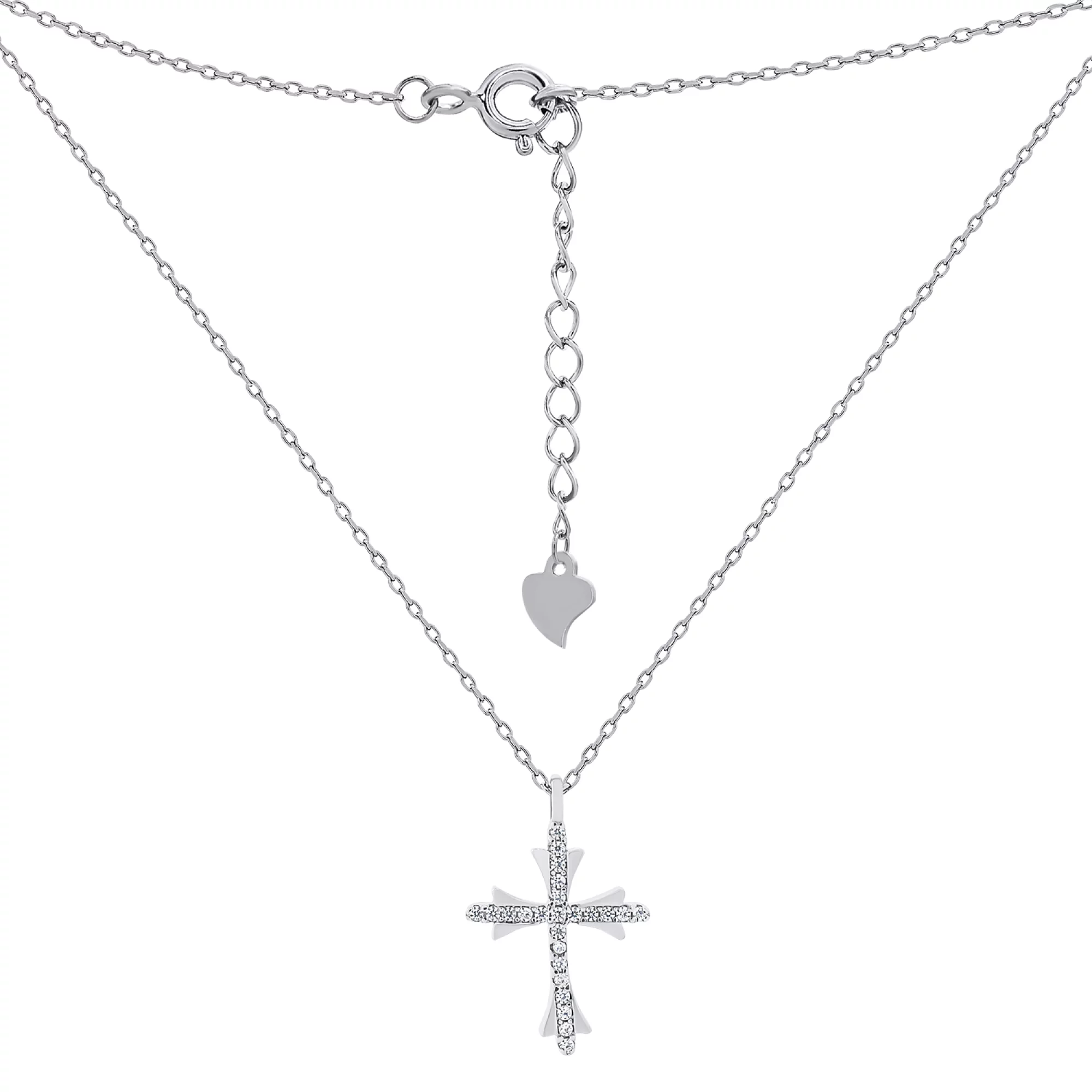 Ланцюжок із хрестиком зі срібла і фіанітами якірне плетіння - 1503892 – зображення 2
