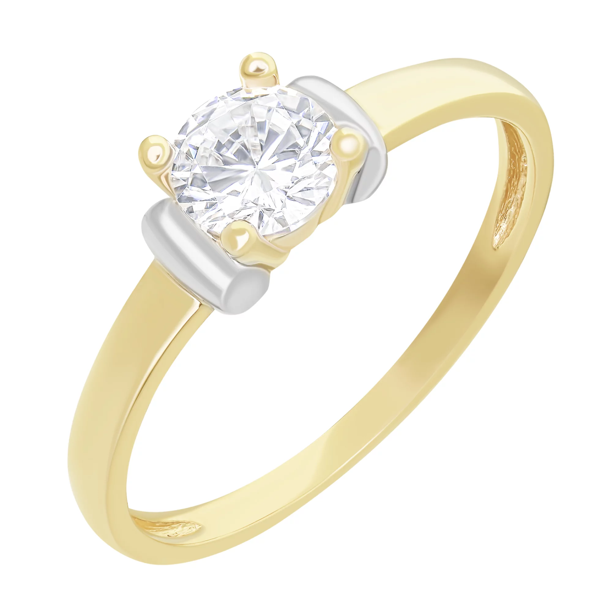 Помолвочное золотое кольцо с фианитом - 1578850 – изображение 1