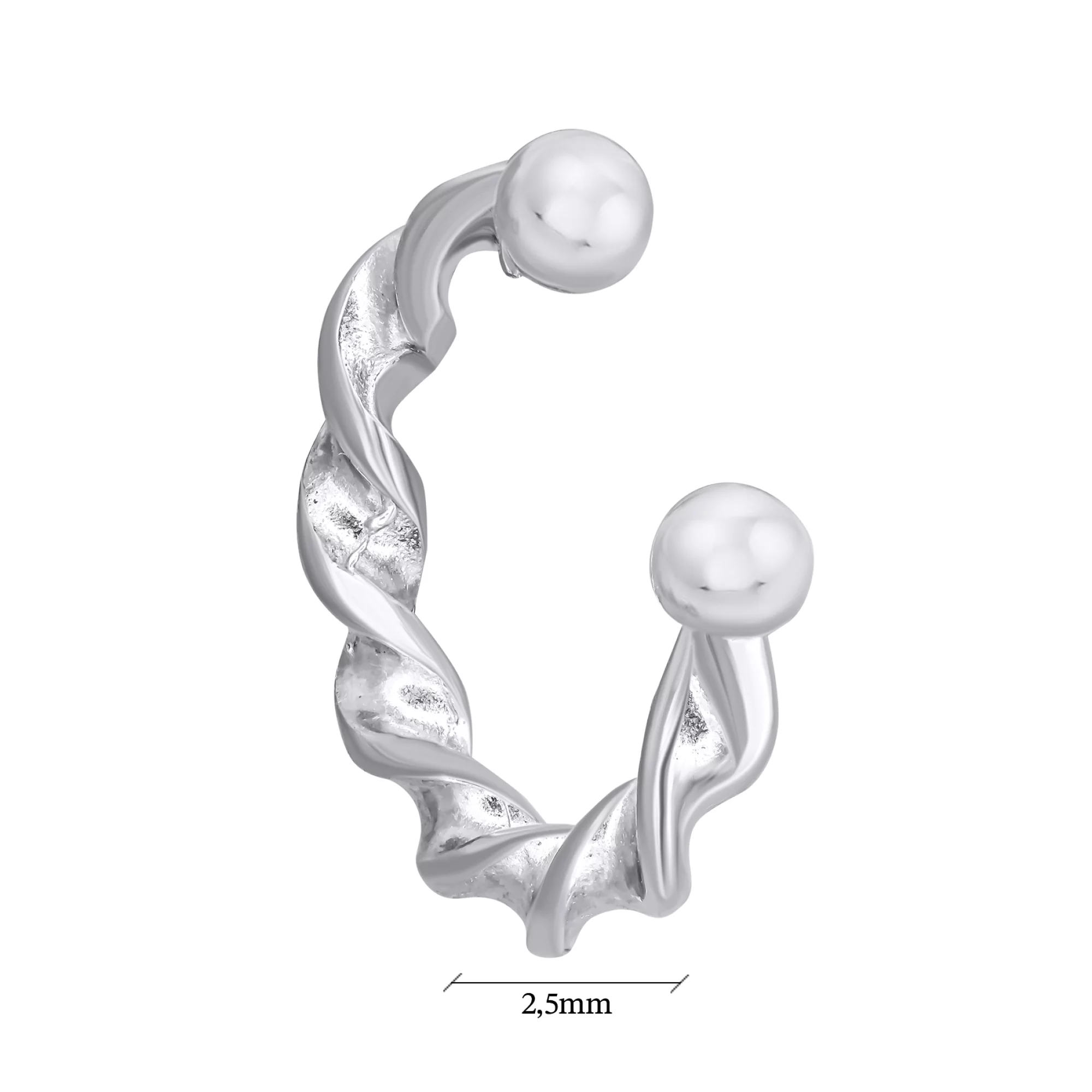 Срібна сережка-кафа "Геометрія" з родіюванням - 1535233 – зображення 2
