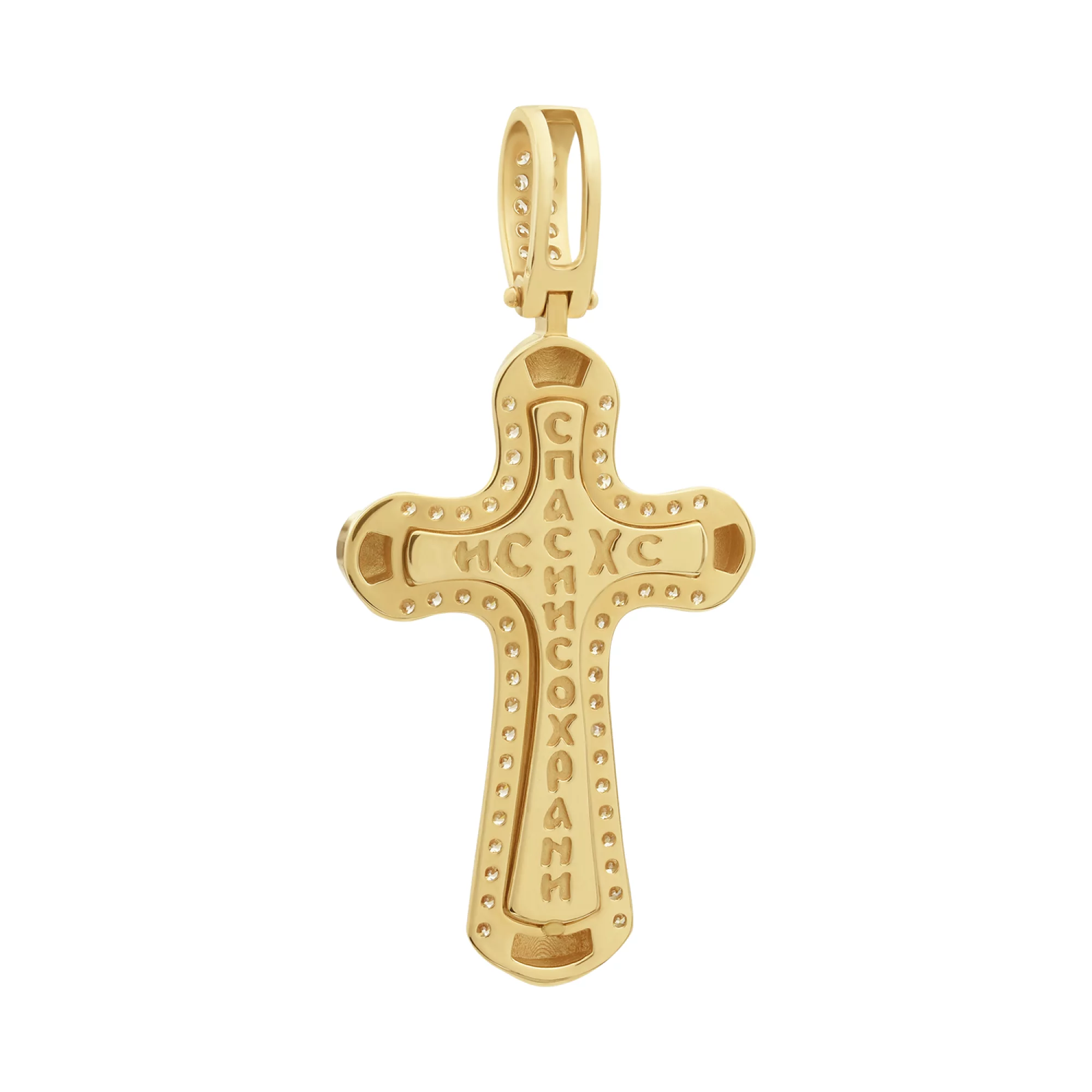 Крестик из красного золота с цирконием и эмалью - 392555 – изображение 2