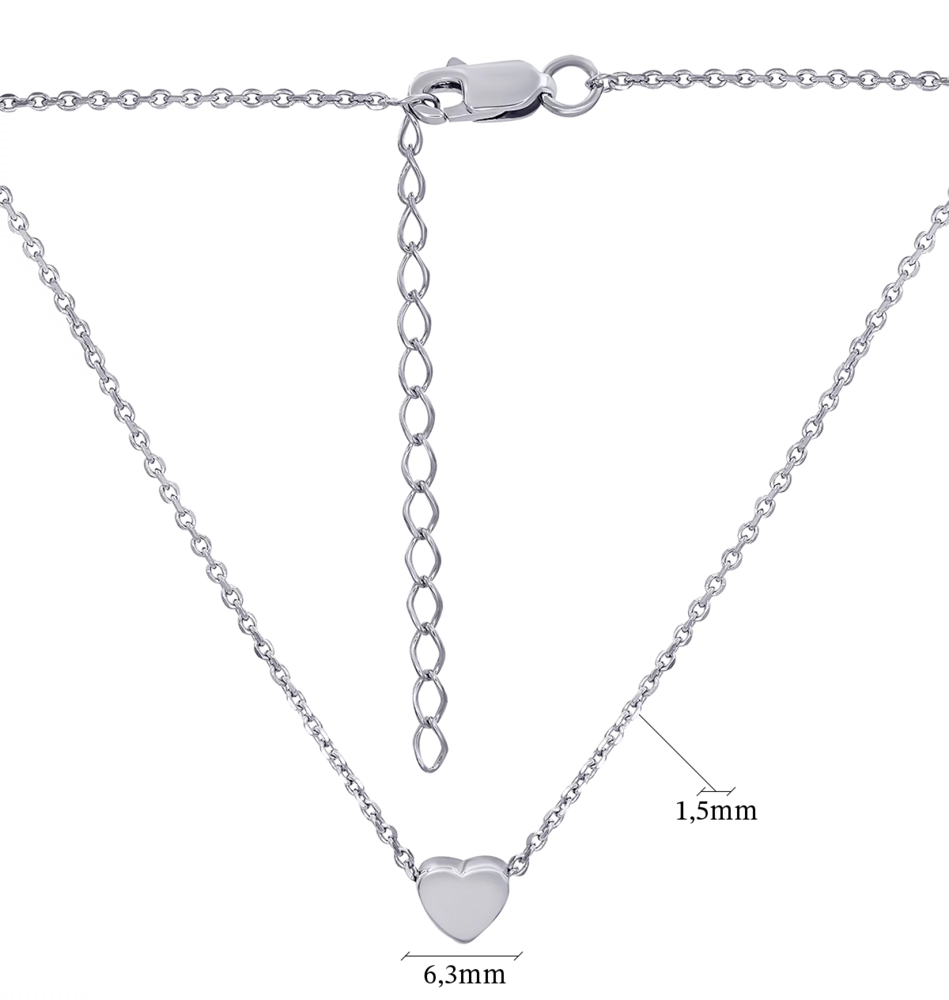 Колье серебряное "Сердце" в якорном плетении - 896349 – изображение 2