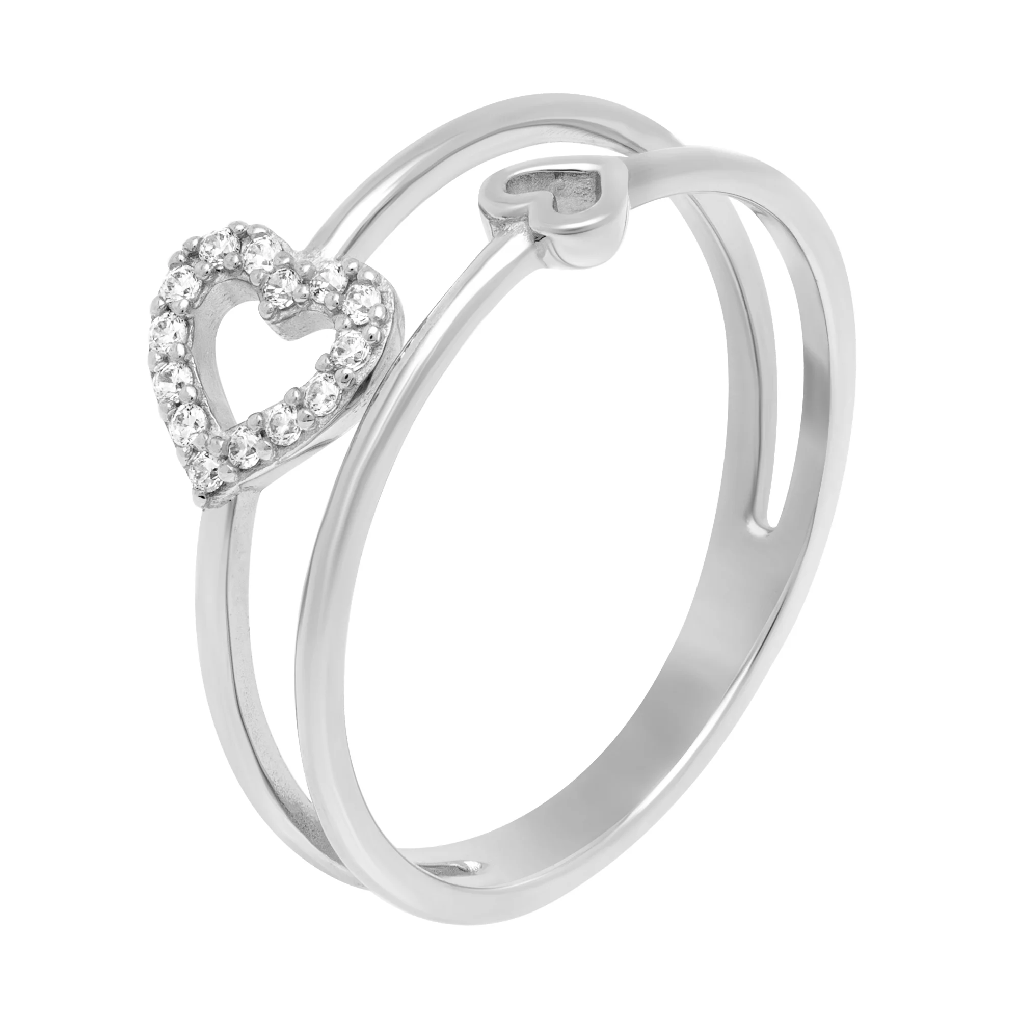 Двойное золотое кольцо с сердечками и фианитами - 1706749 – изображение 1