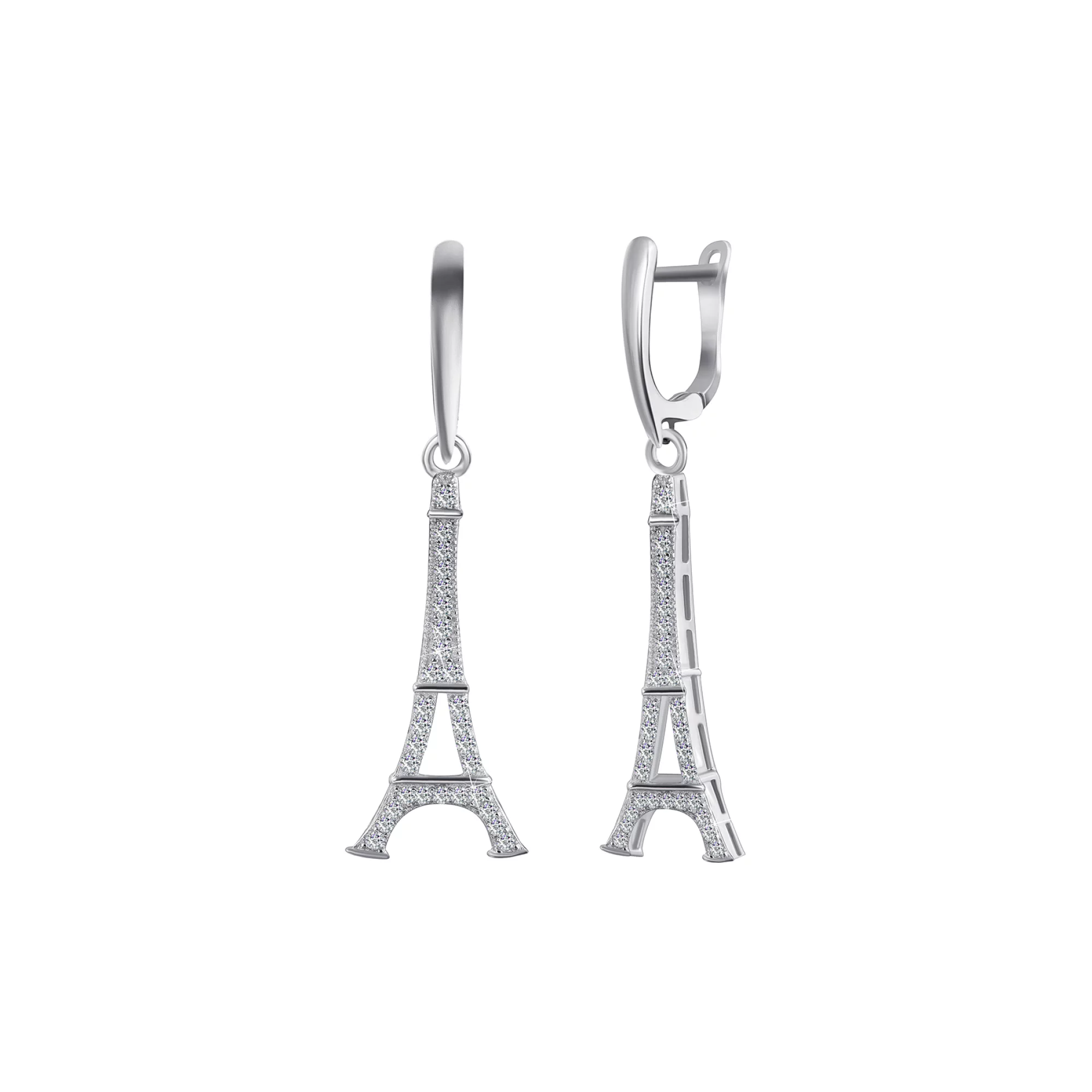 Срібні сережки з фіанітом "Ейфелева вежа" - 375428 – зображення 1