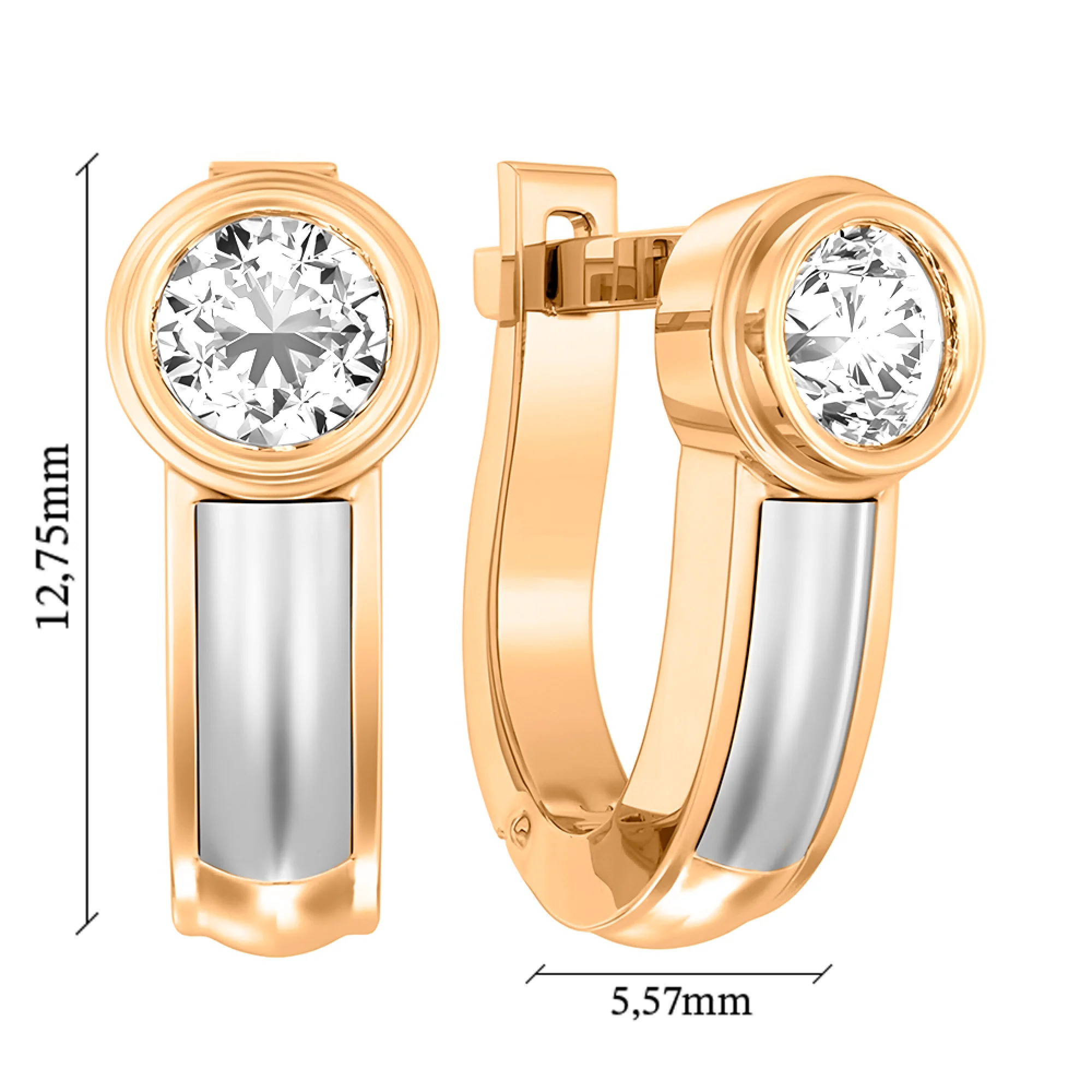 Серьги из комбинированного золота с фианитом - 613876 - 2