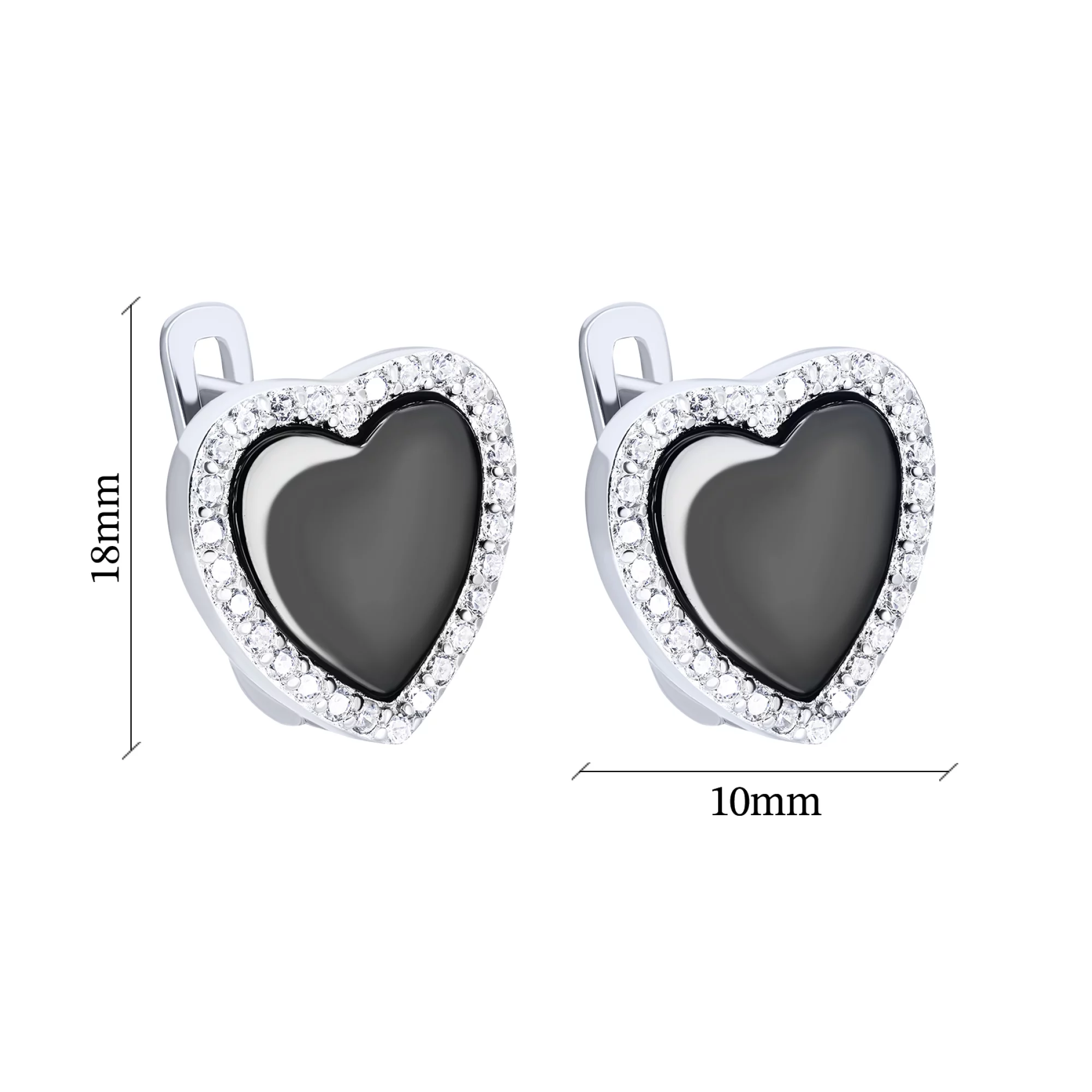 Сережки "Сердечко" срібні з фіанітом та оніксом - 1611993 – зображення 3