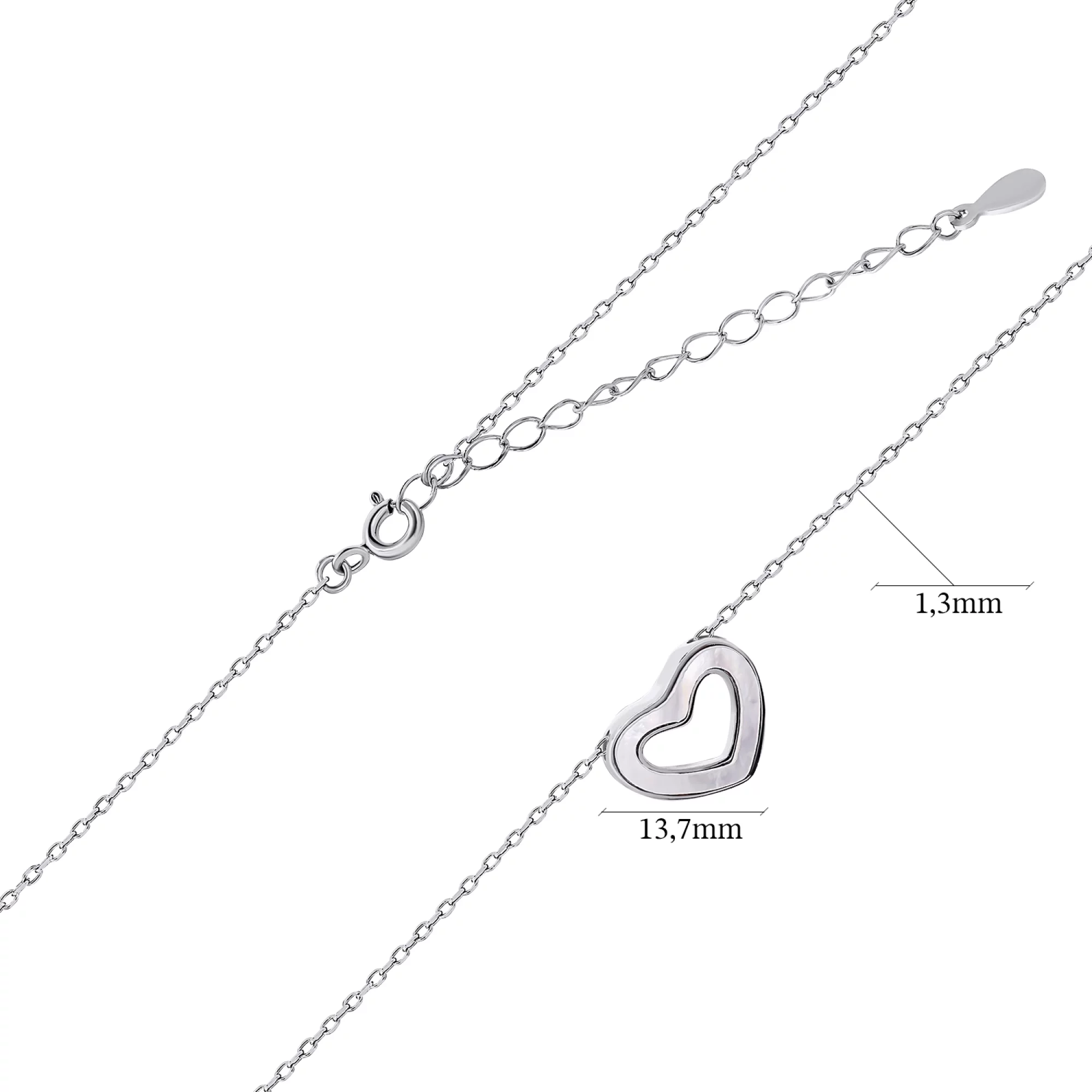 Кольє срібне з перламутром "Серце" плетіння якір - 1483832 – зображення 3
