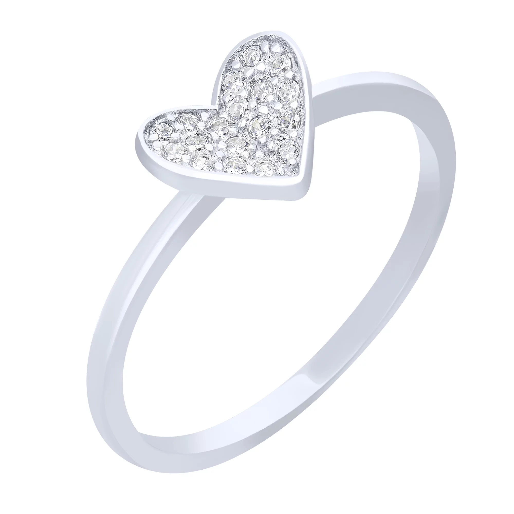 Кольцо "Сердце" в серебре с фианитами - 1581117 – изображение 1