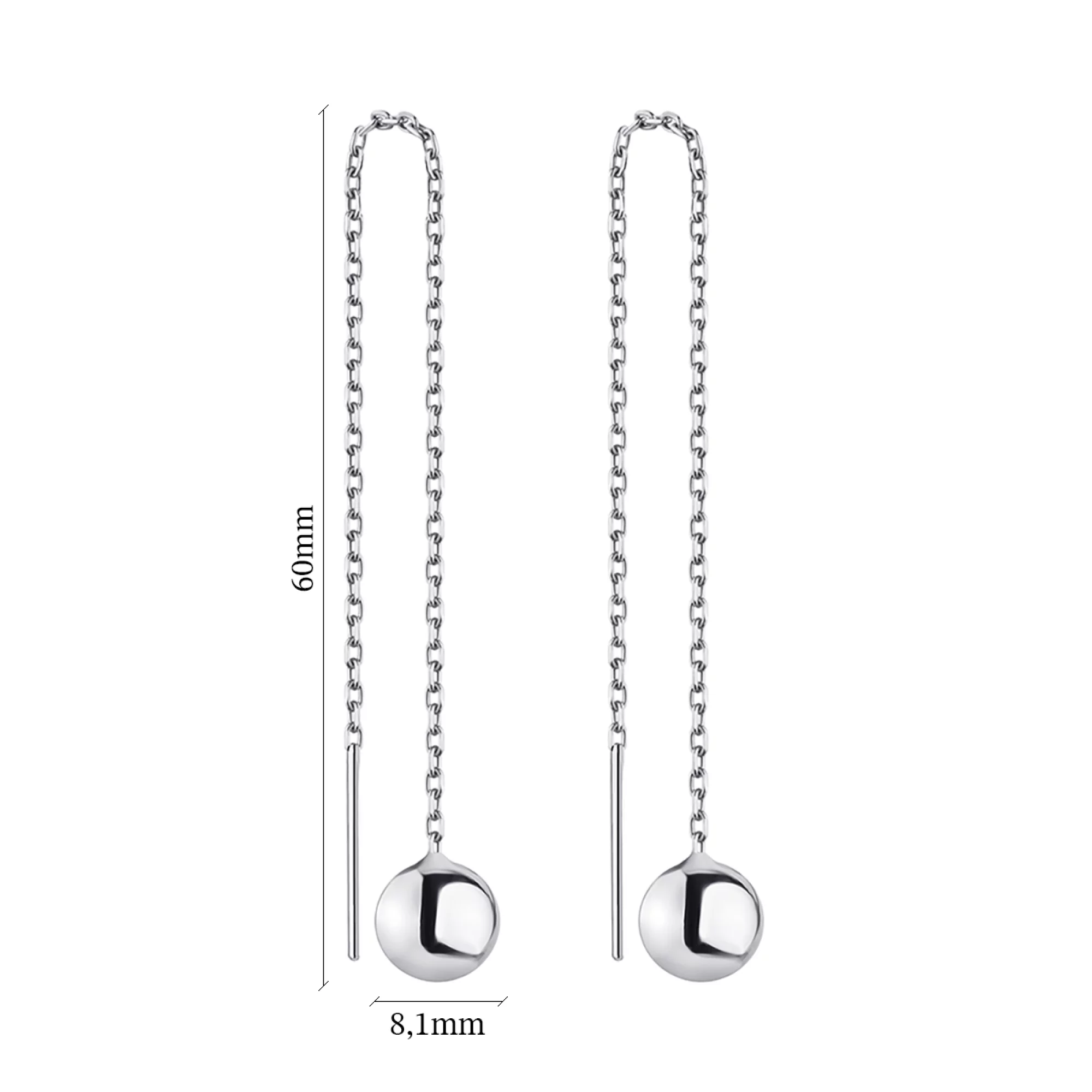 Сережки-протяжки зі срібла "Кульки" - 1303116 – зображення 2