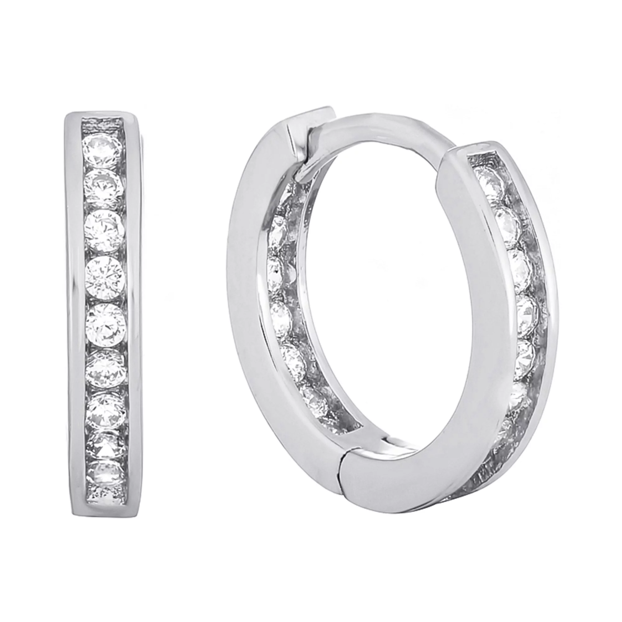 Сережки-кільця зі срібла з фіанітами  - 1507606 – зображення 1