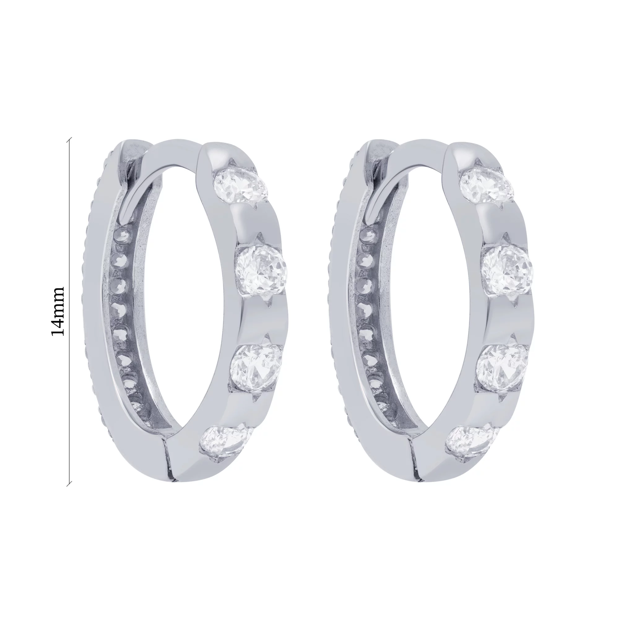 Срібні сережки-кільця з фіанітами - 1668485 – зображення 3