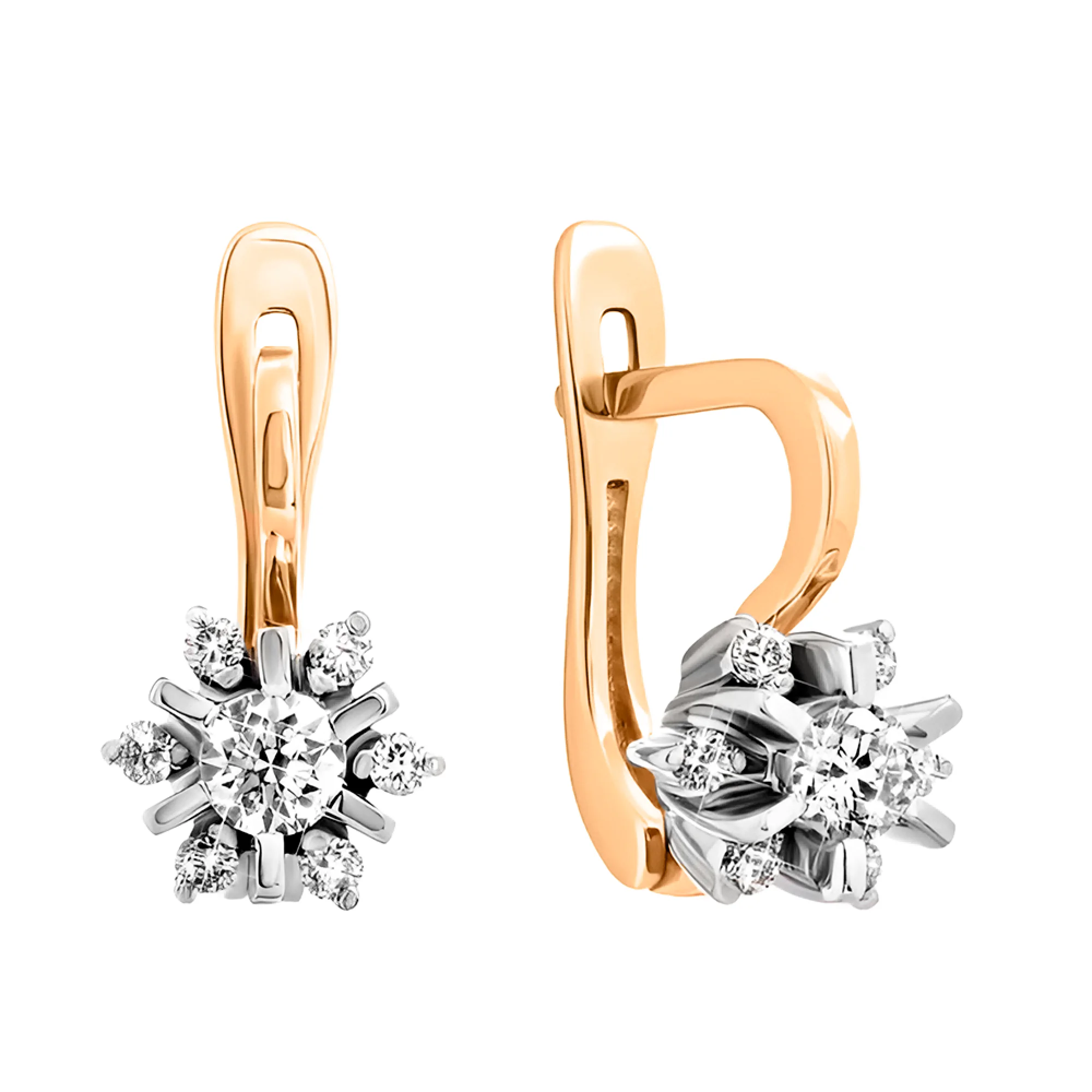 Серьги из комбинированного золота с фианитами - 375197 - 1