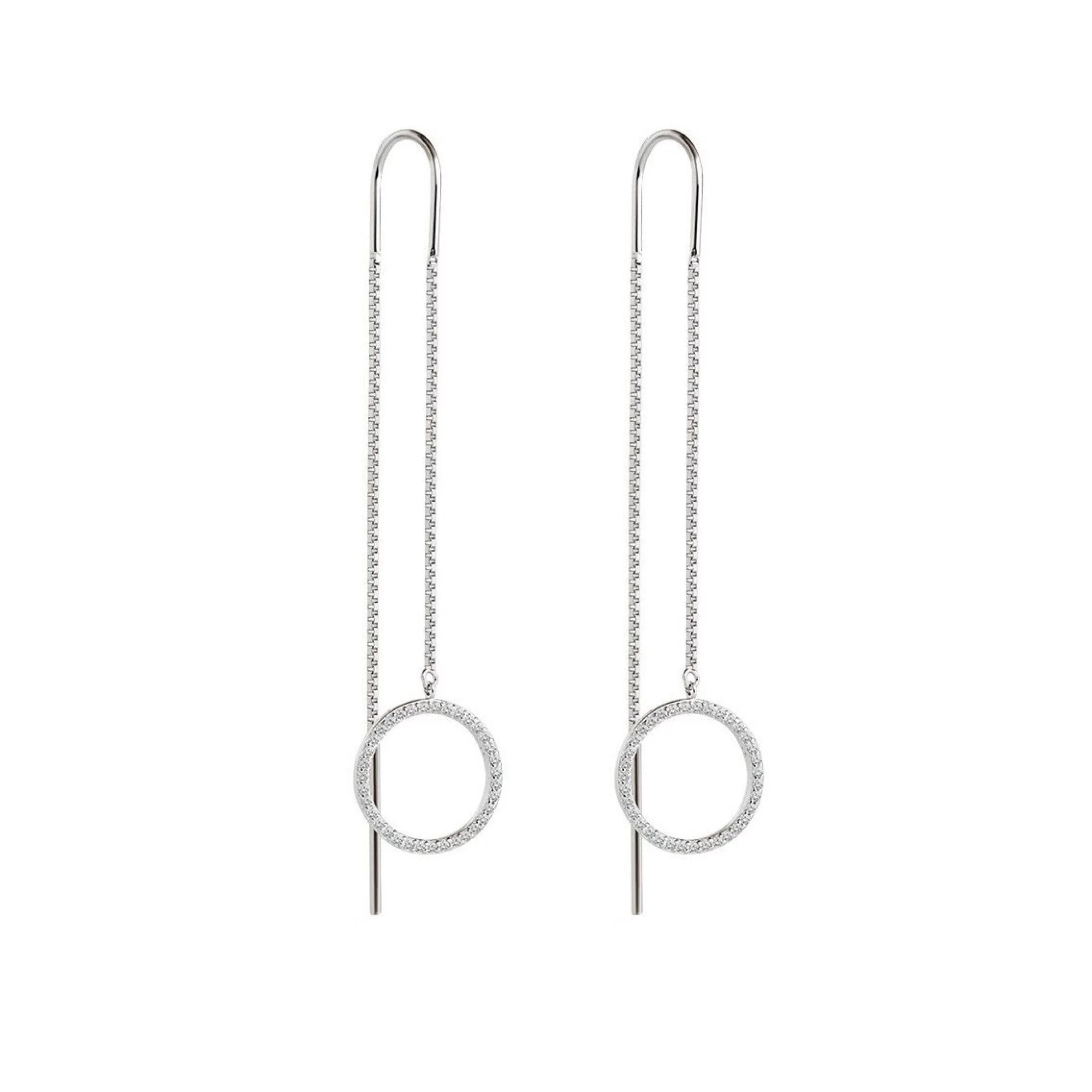 Срібні сережки-протяжки "Коло" з фіанітами - 1652793 – зображення 1