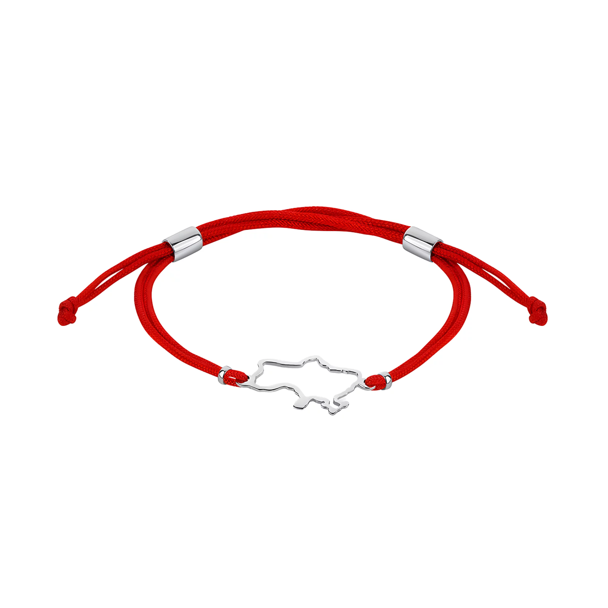 Браслет из красной шелковой нити с серебряной вставкой "Украина" - 1515085 – изображение 1