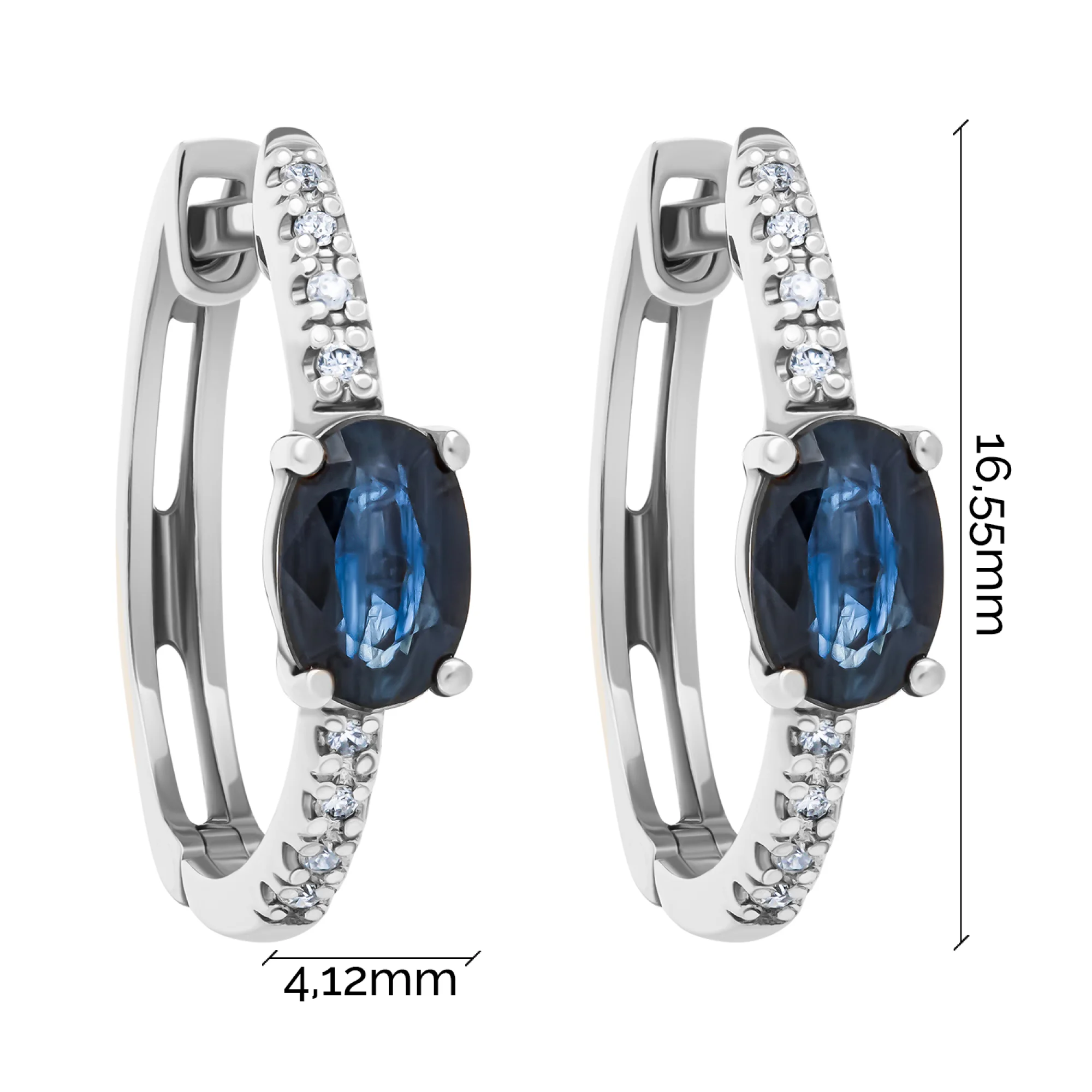 Сережки-кольца из белого золота с бриллиантами и сапфиром - 1782684 - 3