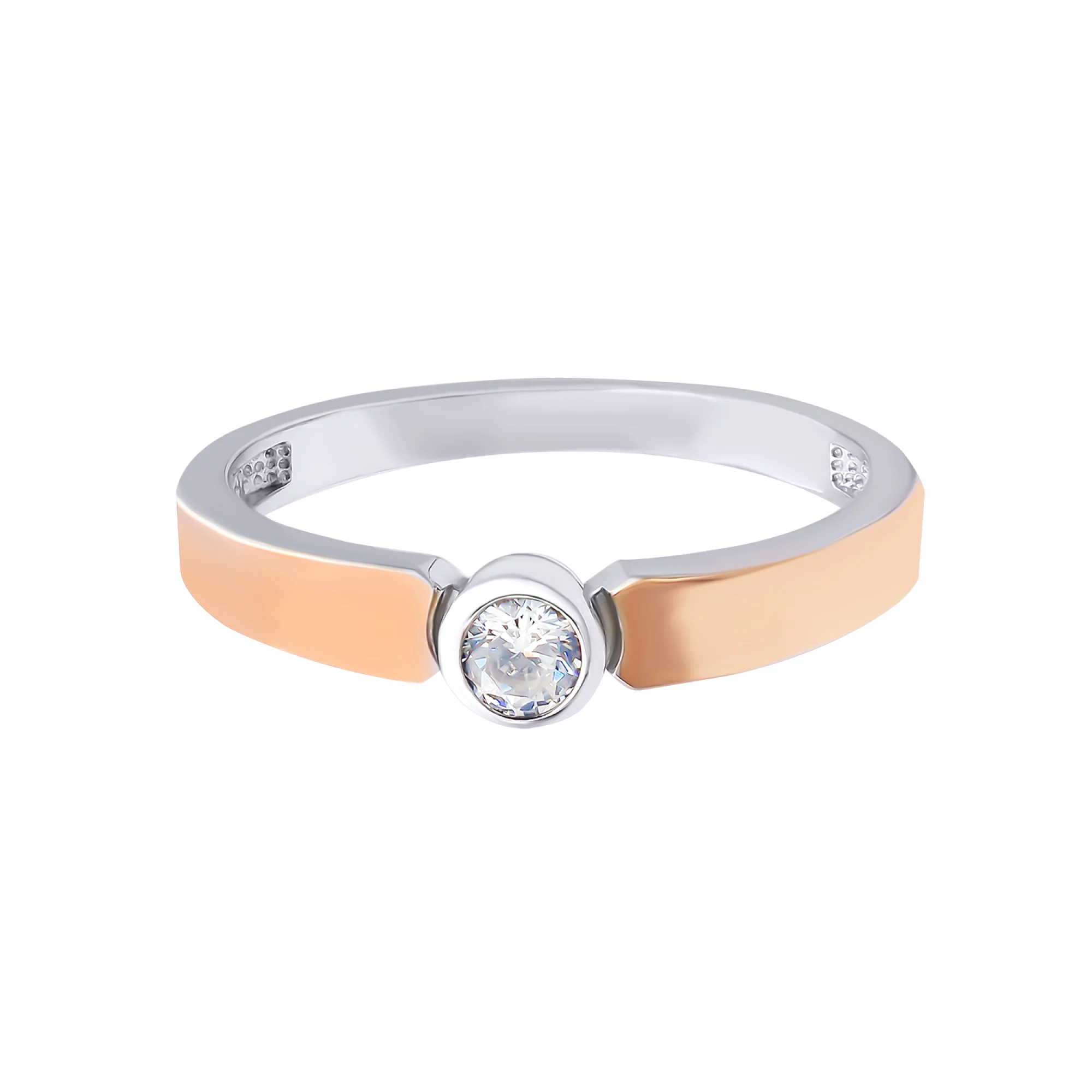 Серебряное кольцо с позолотой и фианитом - 474165 – изображение 2