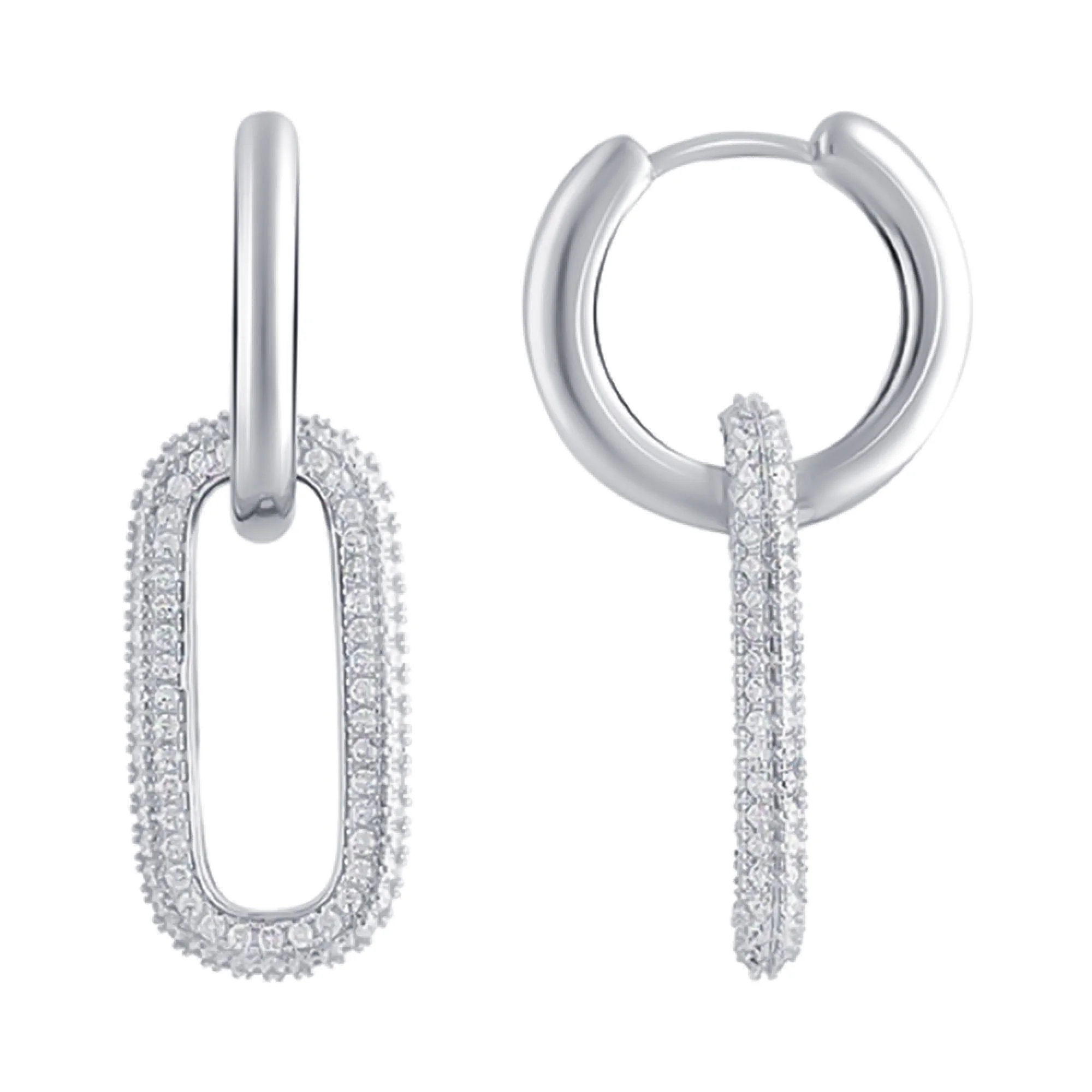 Сережки из серебра с подвесками с фианитами - 1483971 - 1
