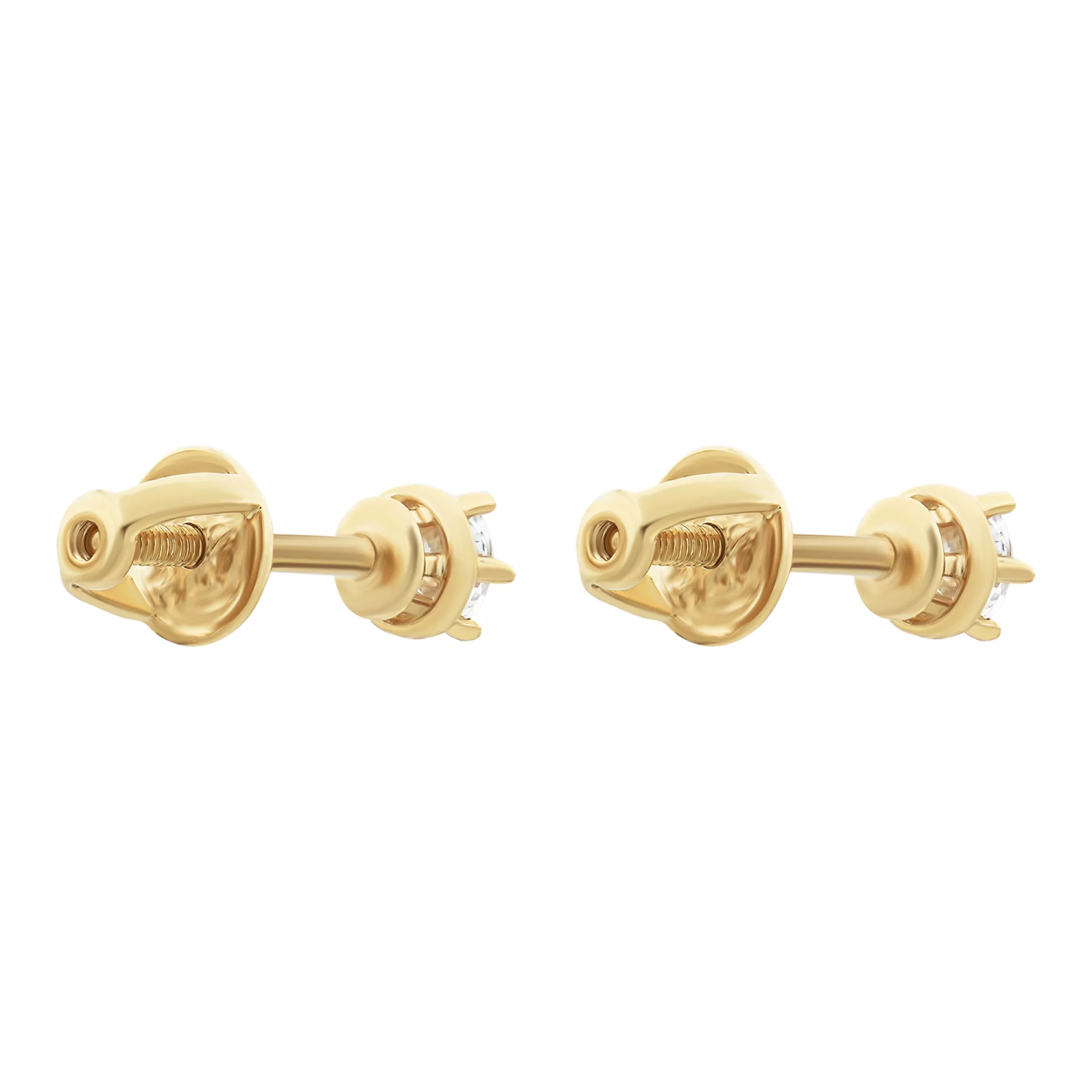 Сережки-гвоздики из красного золота с фианитом - 883288 – изображение 2