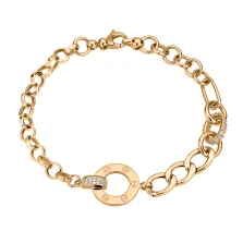 Браслет "Love" з подвійним плетінням із червоного золота з фіанітами - 1858580