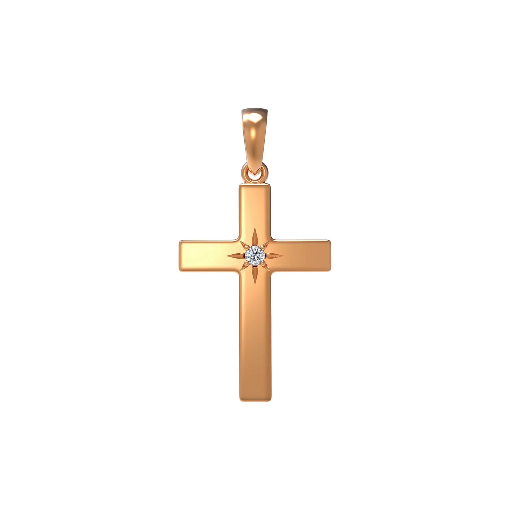 Хрестик з червоного золота з діамантом - 904481 – зображення 1
